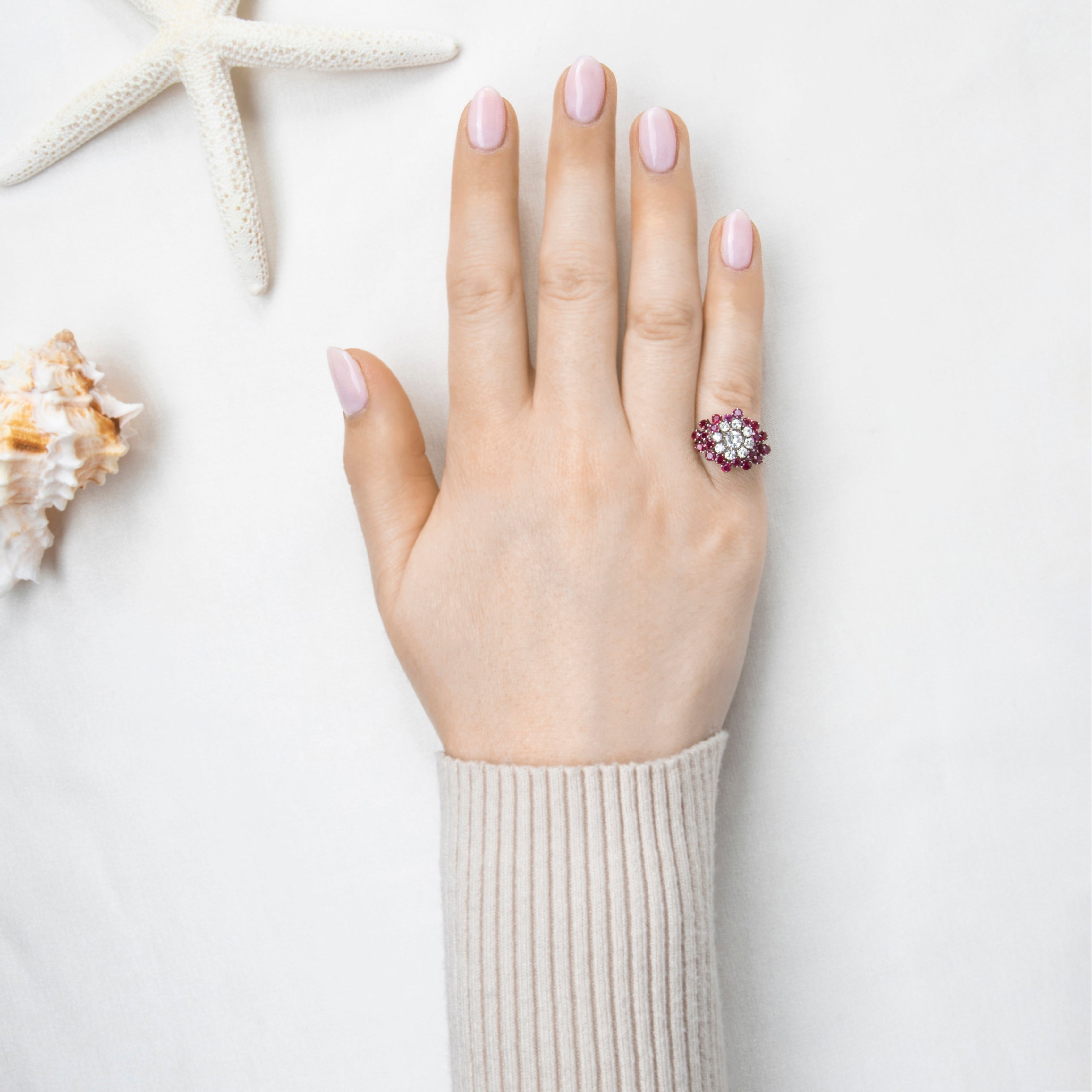 Vintage 14k White Gold 1.3cttw Ruby Diamond Floriform Constellation Ring、mySite、hinf8tx79