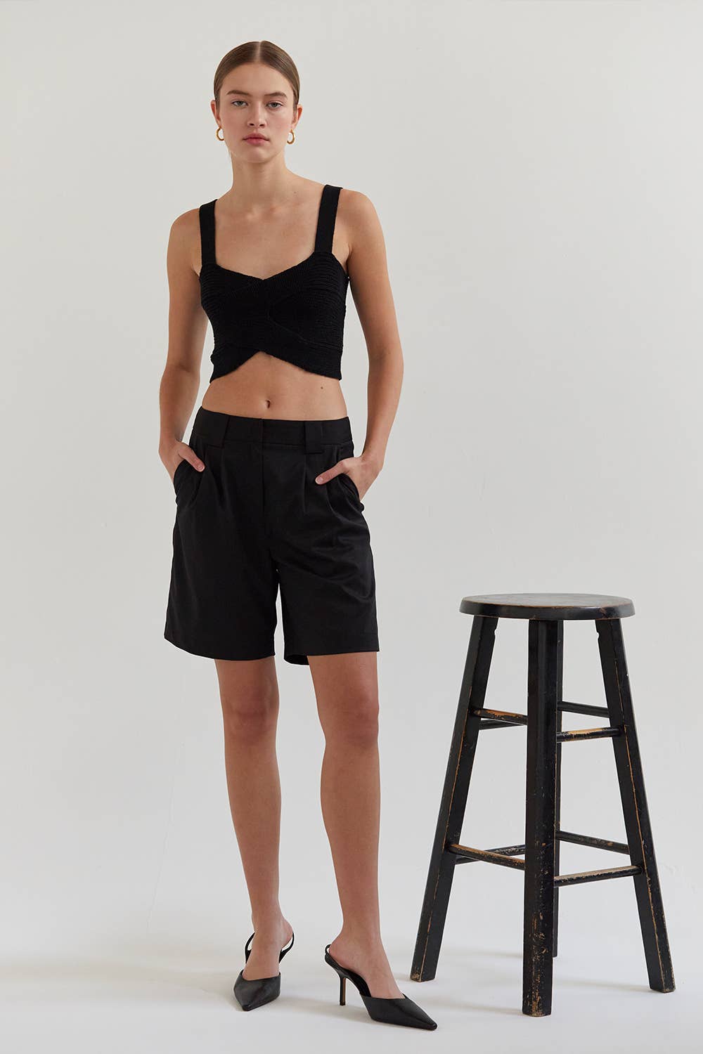 Erin Modal Blend Bermuda Shorts Black、mySite、dreamappss