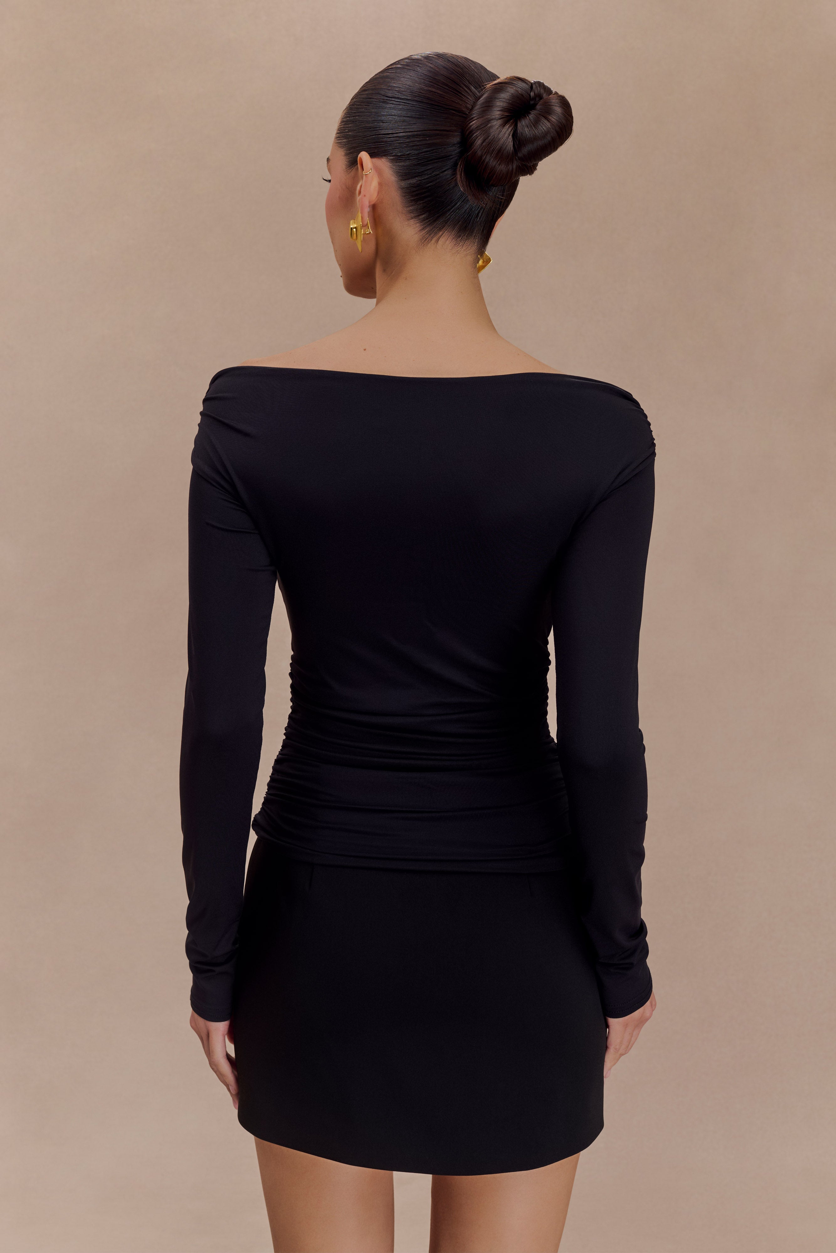 Jaden Off Shoulder Recycled Nylon Top - Black、mySite、solidvoid