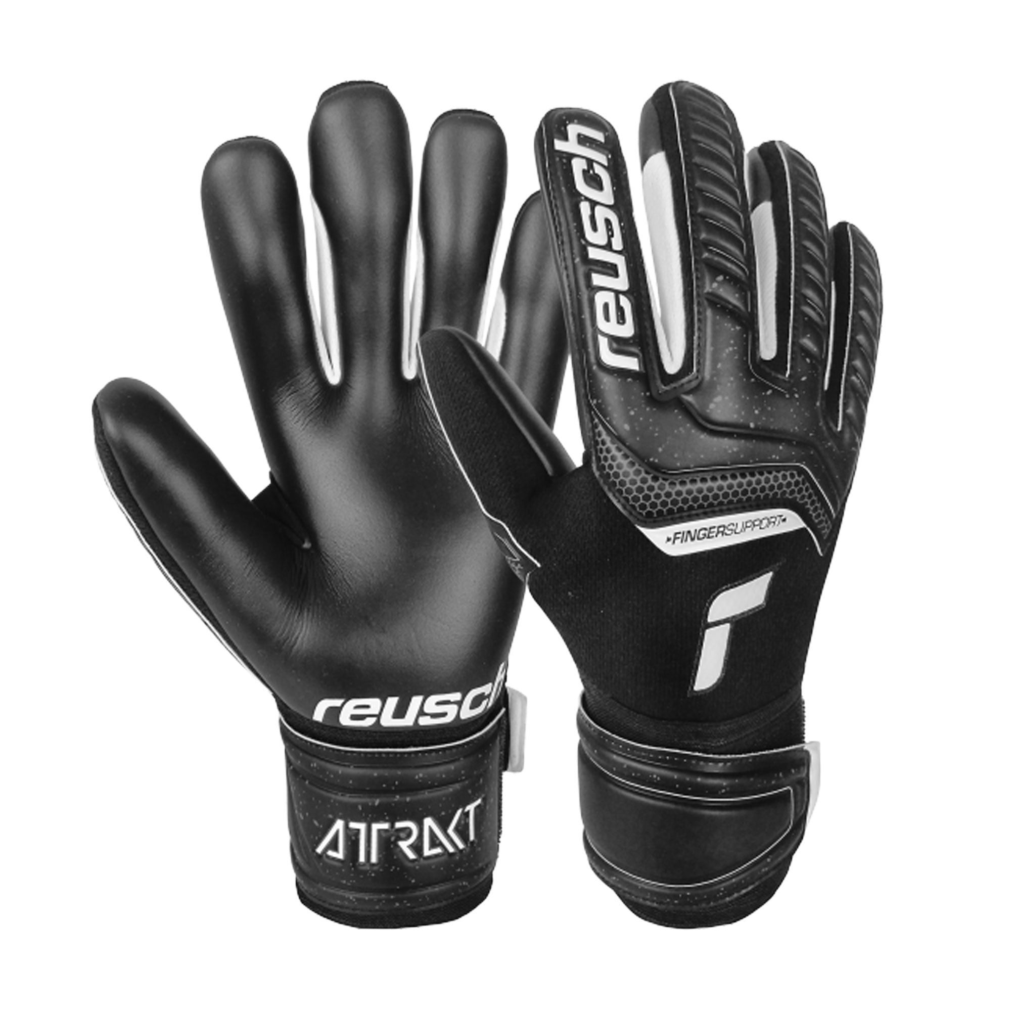 Reusch Men's Goalkeeper Attrakt Infinity Fingersave Goalkeeper Gloves Black/White、mySite、noshort