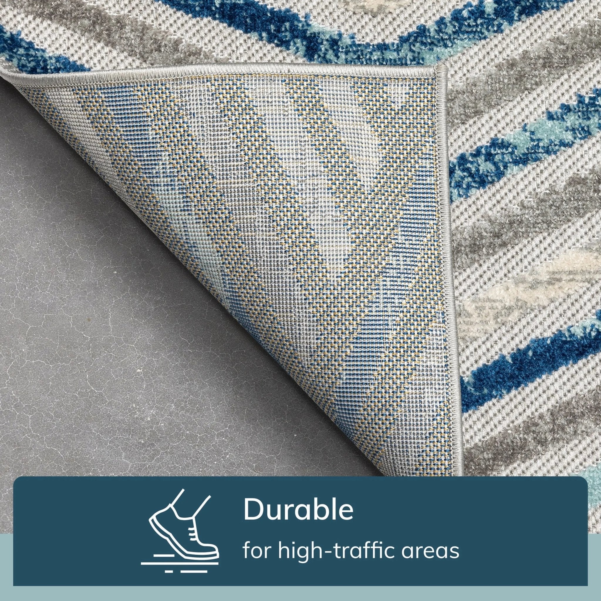 Neema Modern Chevron Striped Indoor/Outdoor Grey Blue High-Low Rug、mySite、gigharbornorthrealestate
