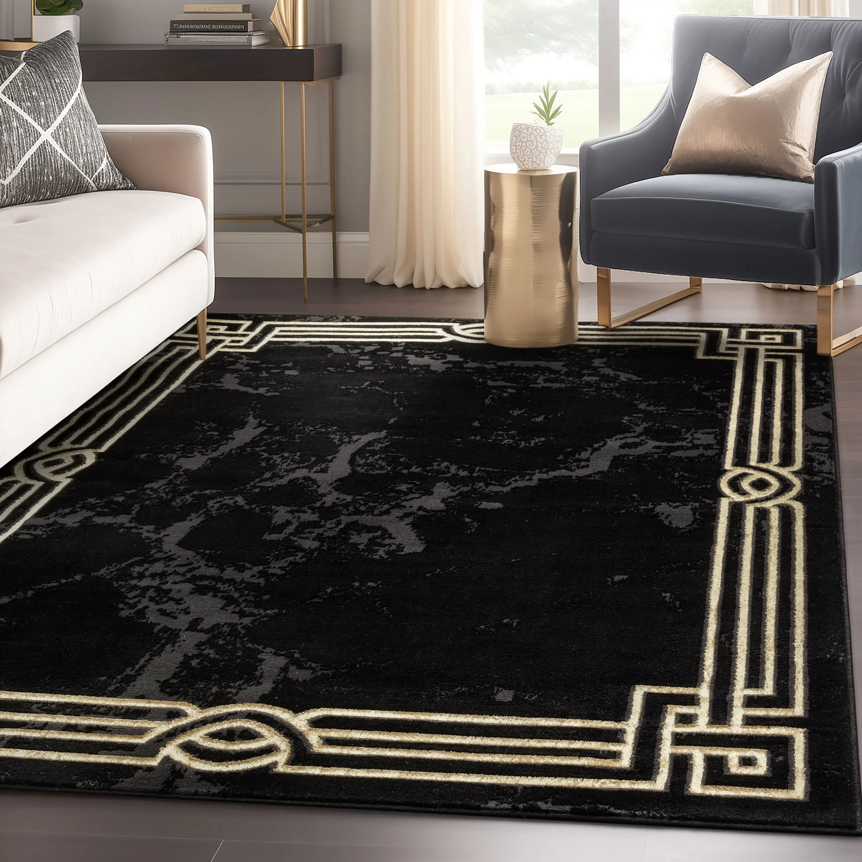 Huntington Retro Marble Border Glam Rug、mySite、gigharbornorthrealestate