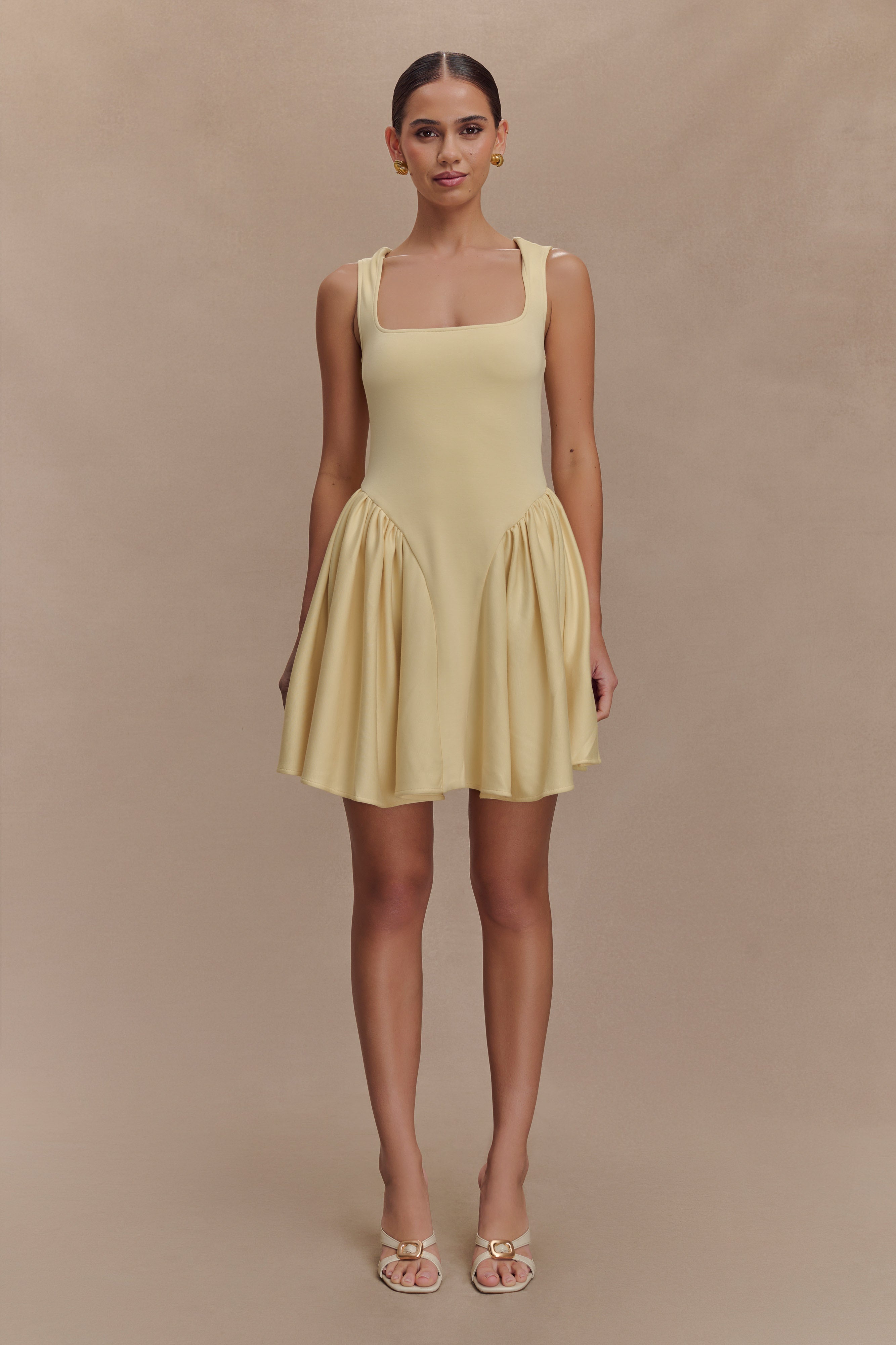 Sharon Scuba Jersey Mini Dress - Pastel Lemon、mySite、solidvoid
