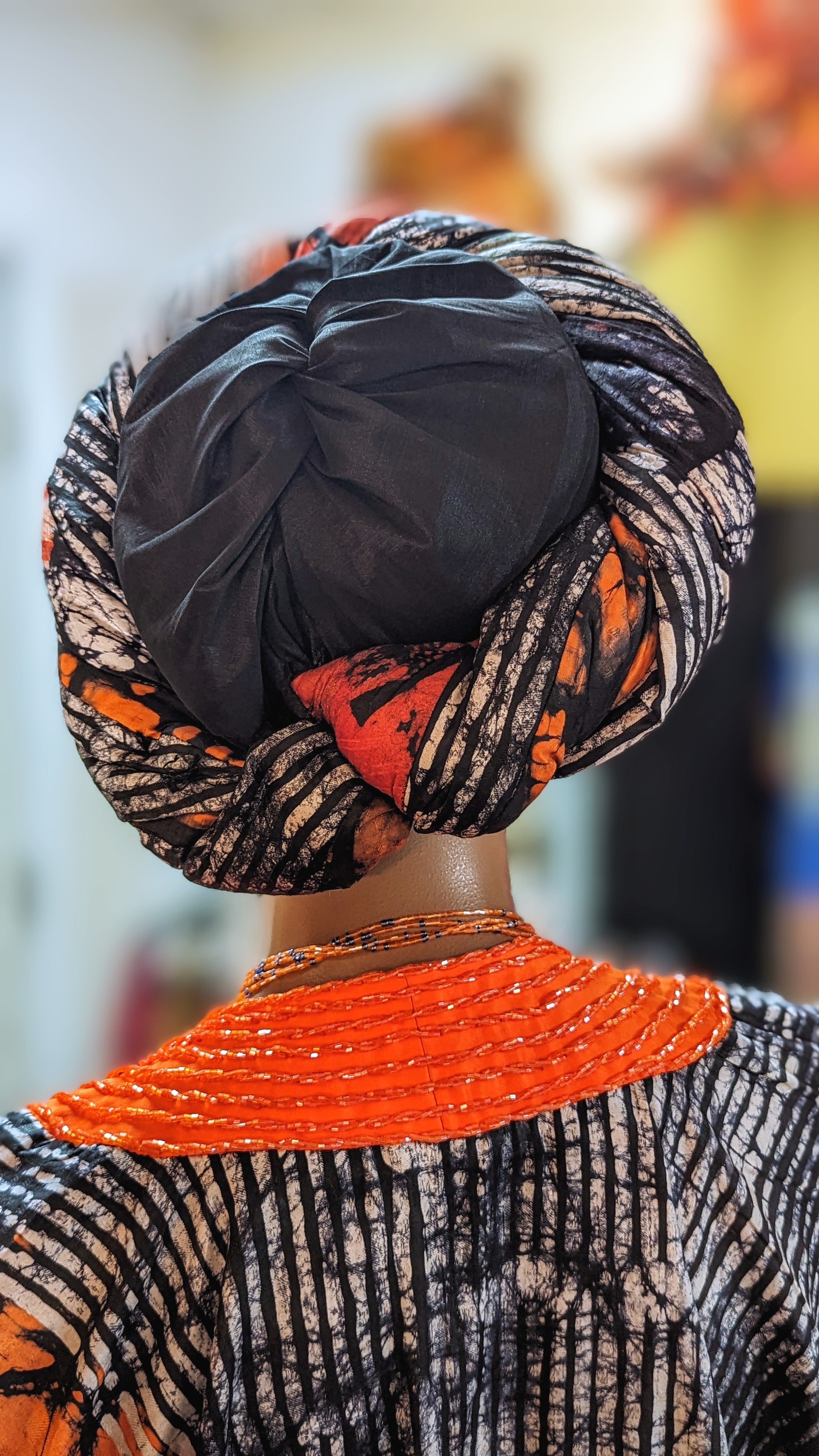 Dupsie's Omowunmi Orange Black African print Batik Hat for women DPAPBH5H、mySite、solidvoid