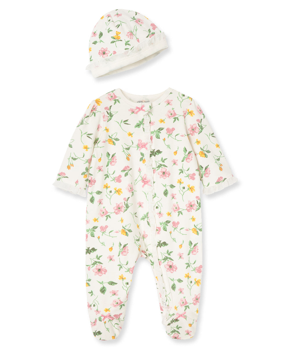  Floral Leaf 2-Way-Zip Footed One-Piece And Hat、mySite、layawaytickets