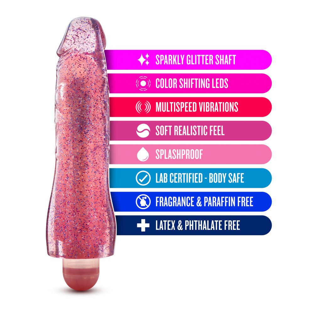 Glow Dicks By Blush® | Molly Glitter Realistic Pink 8-Inch Long Vibrating Dildo、mySite、bottomscart