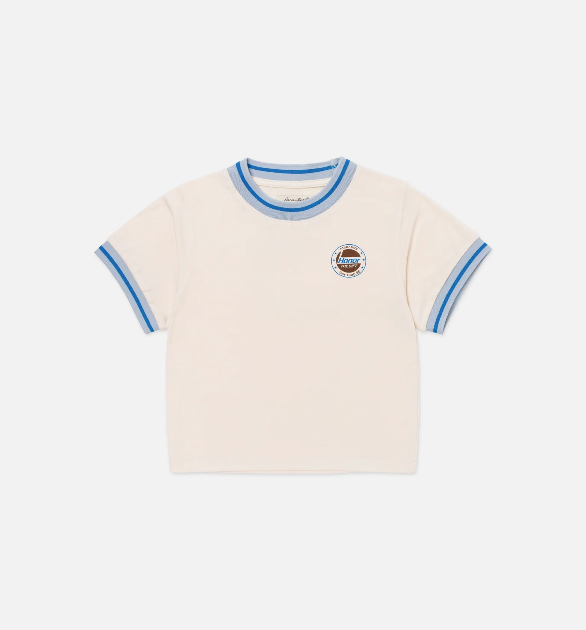 Multi Color Ringer Womens Short Sleeve Shirt - Blue/Cream、mySite、dreamappss