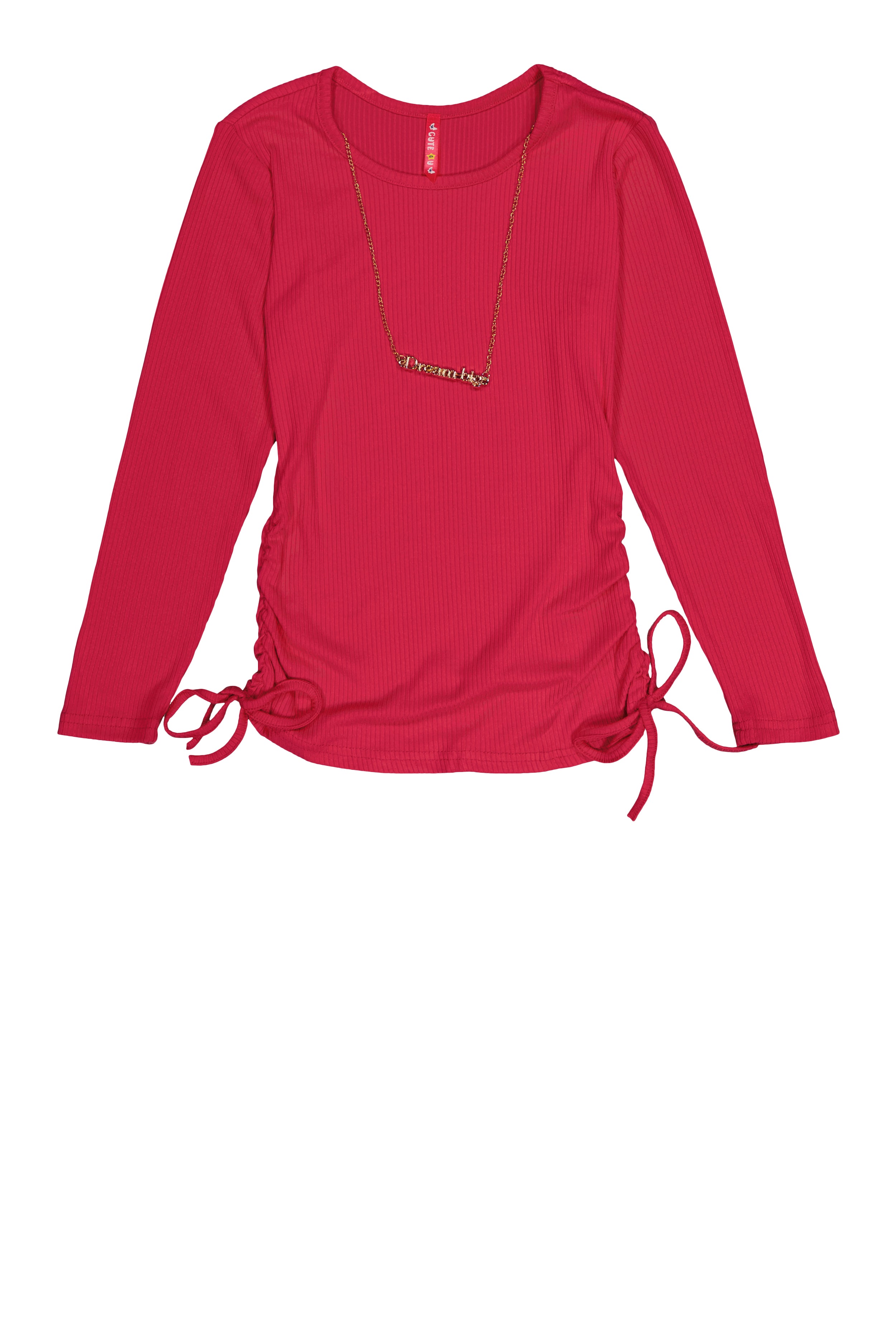 Girls Ribbed Long Sleeve Top with Necklace、mySite、camillekostekn