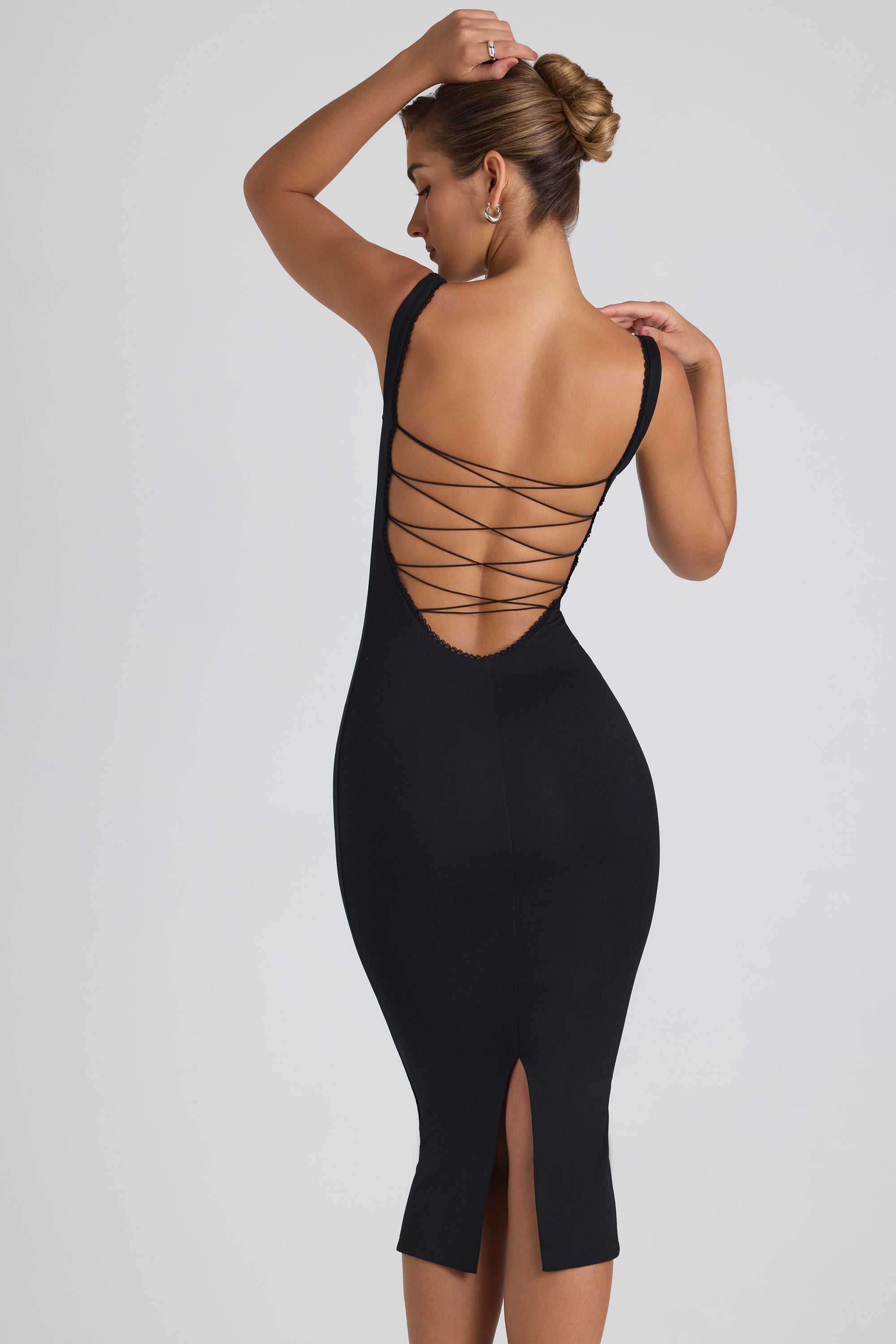 Modal Lace-Trim Midaxi Dress in Black、mySite、solidvoid