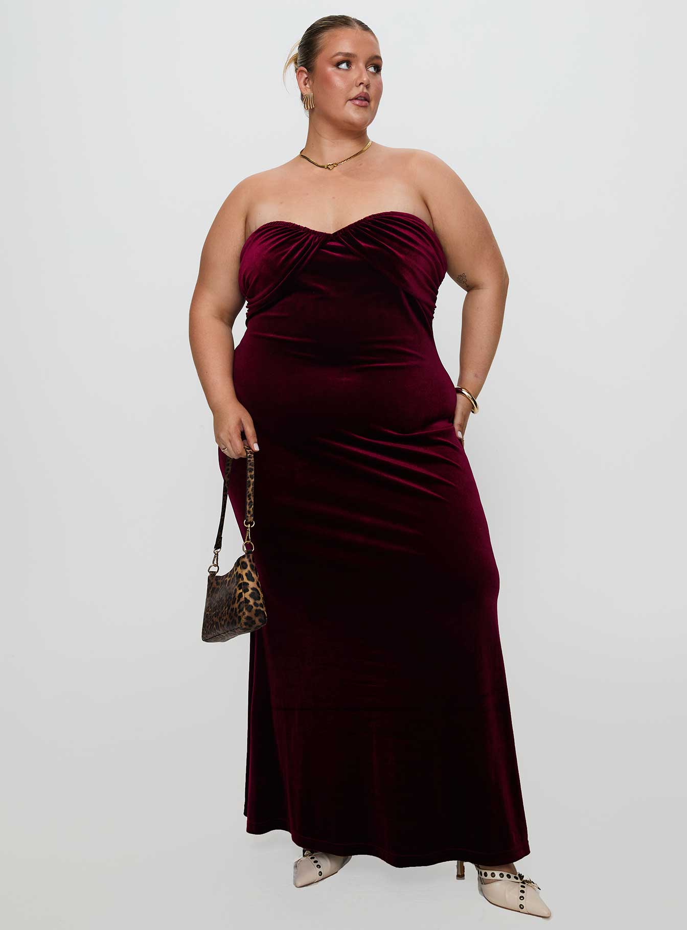 Irena Strapless Maxi Dress Burgundy Curve、mySite、solidvoid