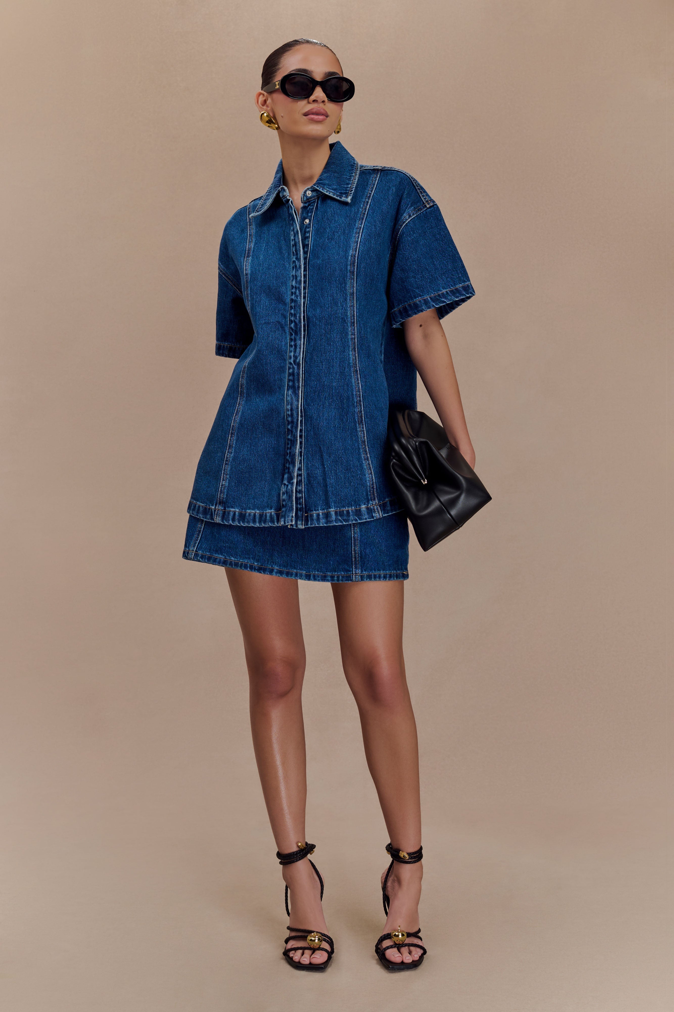 Maya Oversized Denim Shirt - Dark Blue、mySite、solidvoid