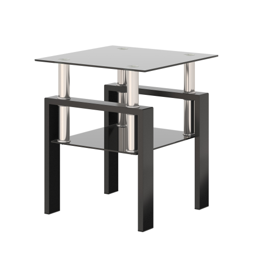 Set of 2, Modern Tempered Glass Tea Table Coffee Table End Table, Square Table for Living Room, Black、、casual