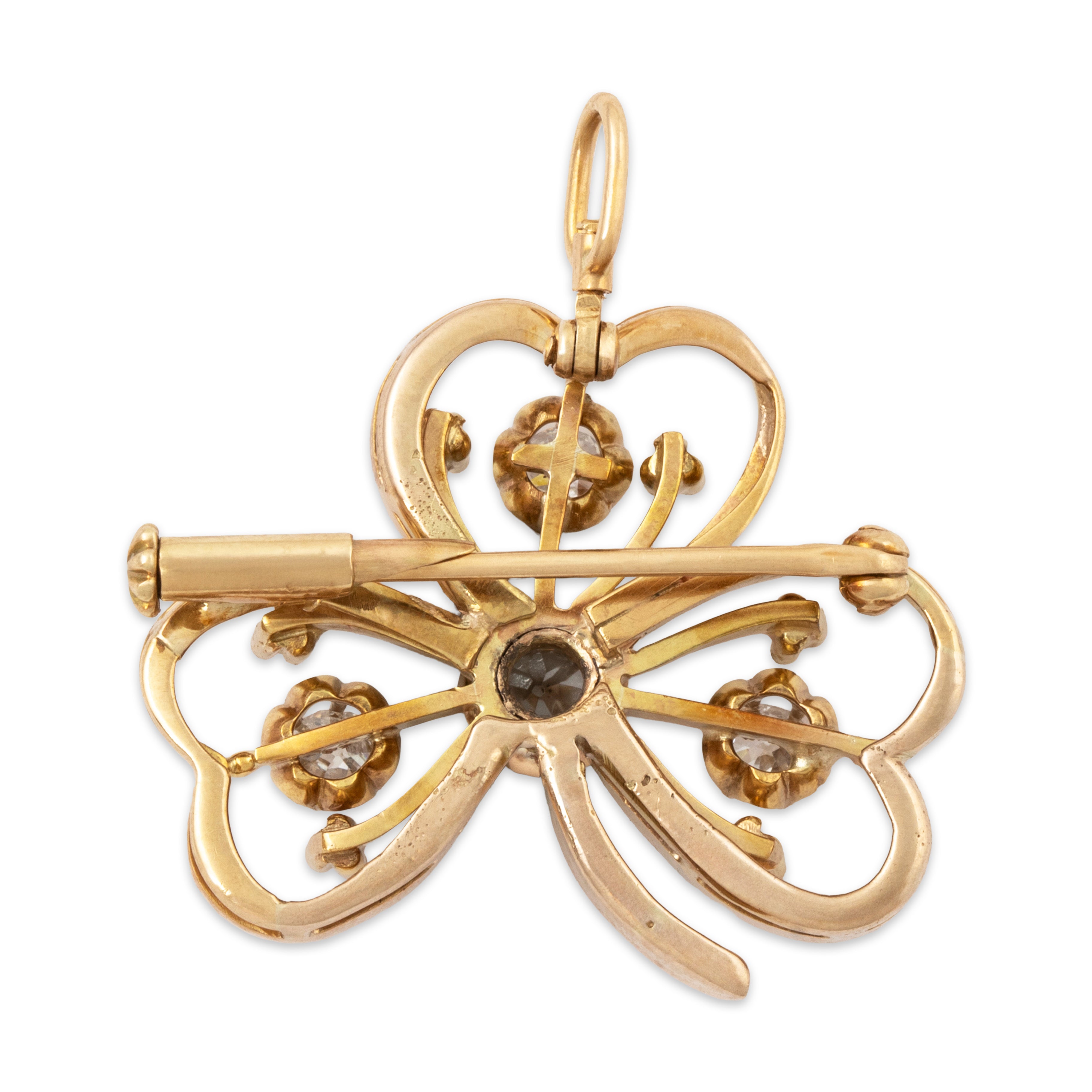 Antique Large 14k Yellow Gold .60cttw Diamond Elegant Openwork Clover Pendant、mySite、hinf8tx79