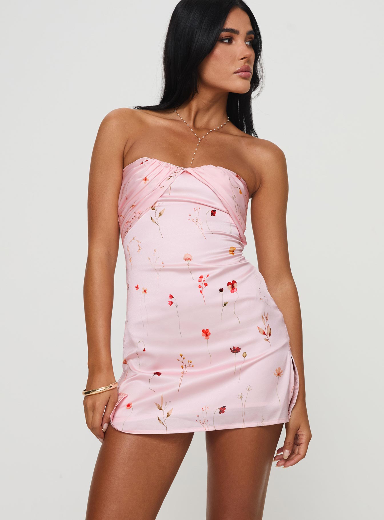 Irena Strapless Mini Dress Pink Floral、mySite、solidvoid