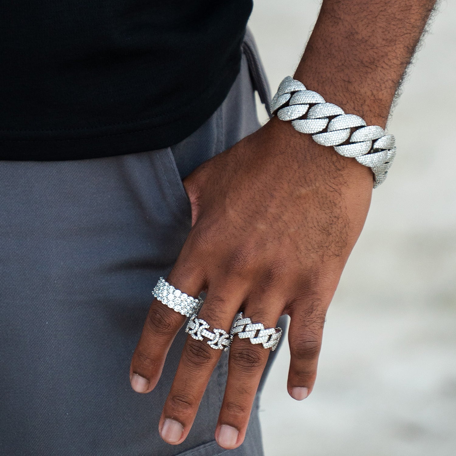 Moissanite 2-Row Cuban Link Ring 14K Gold、mySite、hinf8tx79