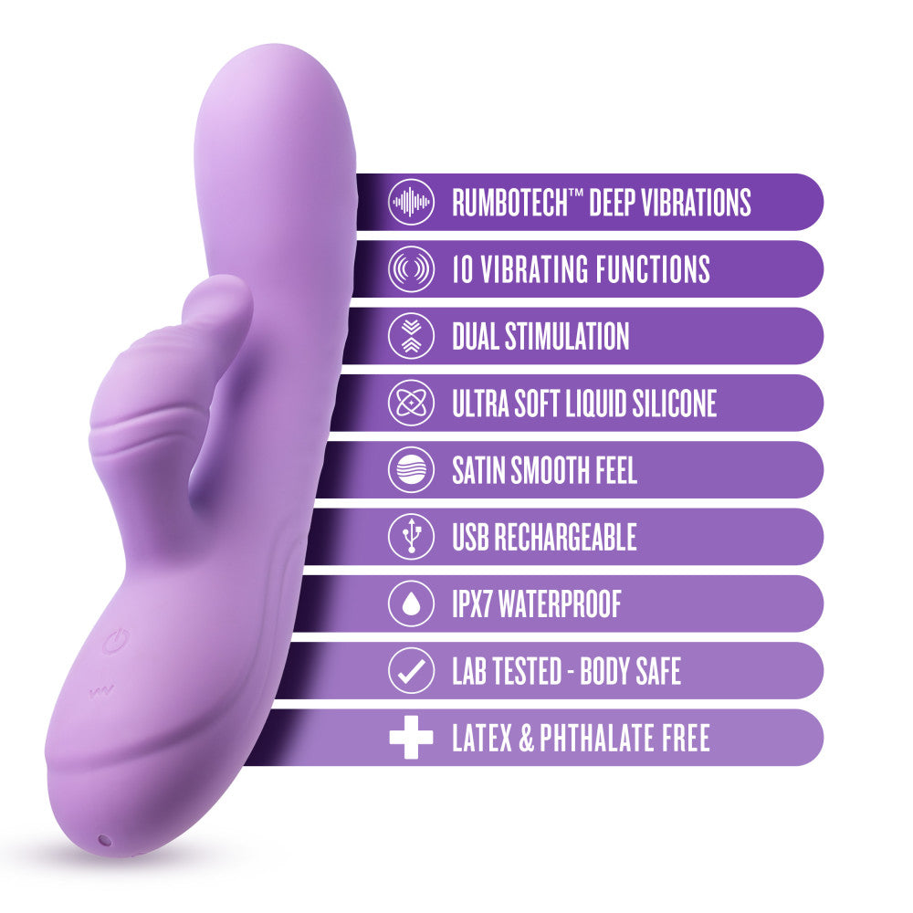 Blush Evelyn 8 Inch Rabbit With Dual Vibration Points In Purple - 10 Powerful RumboTech™ Modes Made With Ultra-Soft Liquid Silicone.、mySite、bottomscart