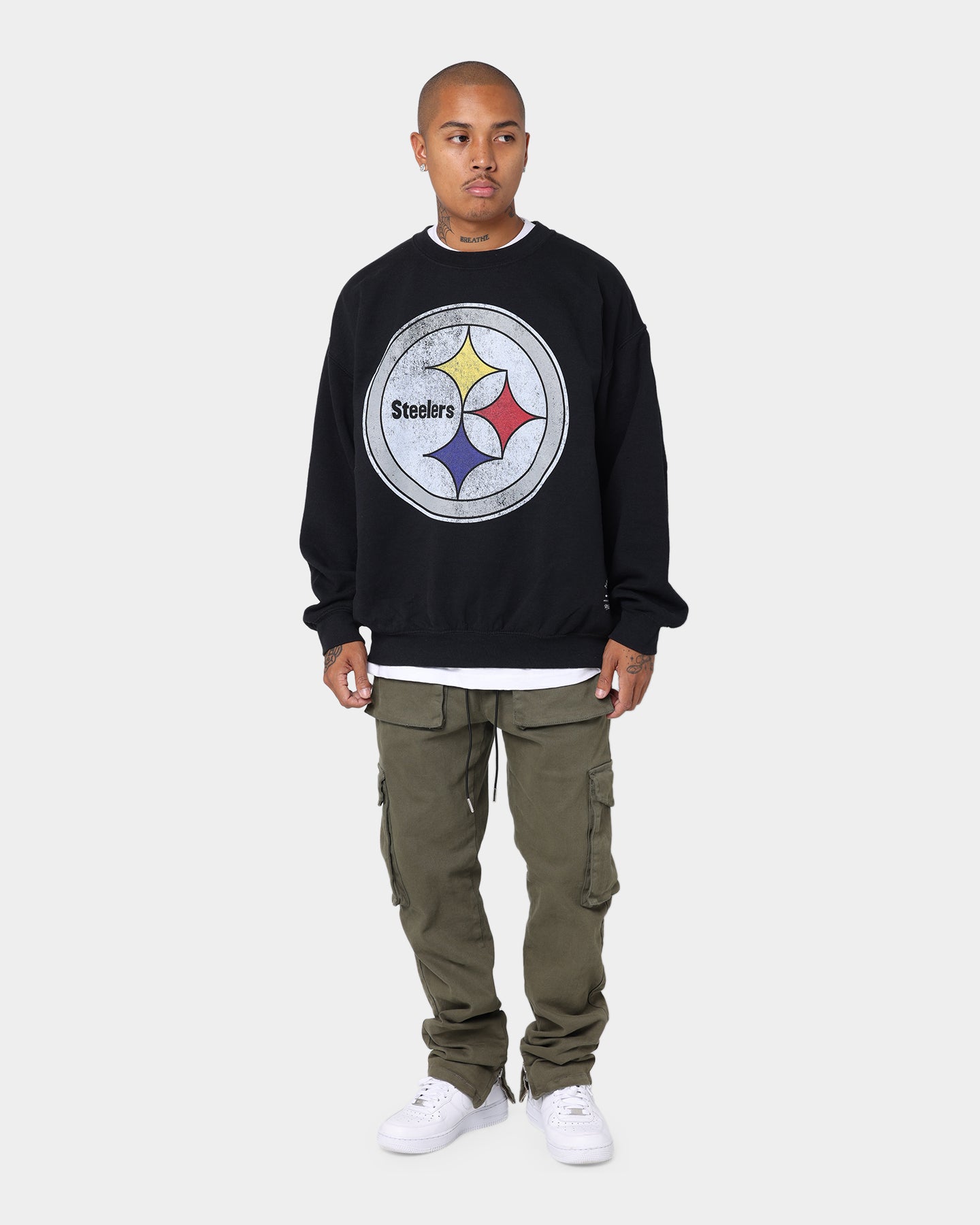 Mitchell and Ness Oversized Extra Large Print Steelers Crewneck Vintage Black、mySite、zt4zffjzw