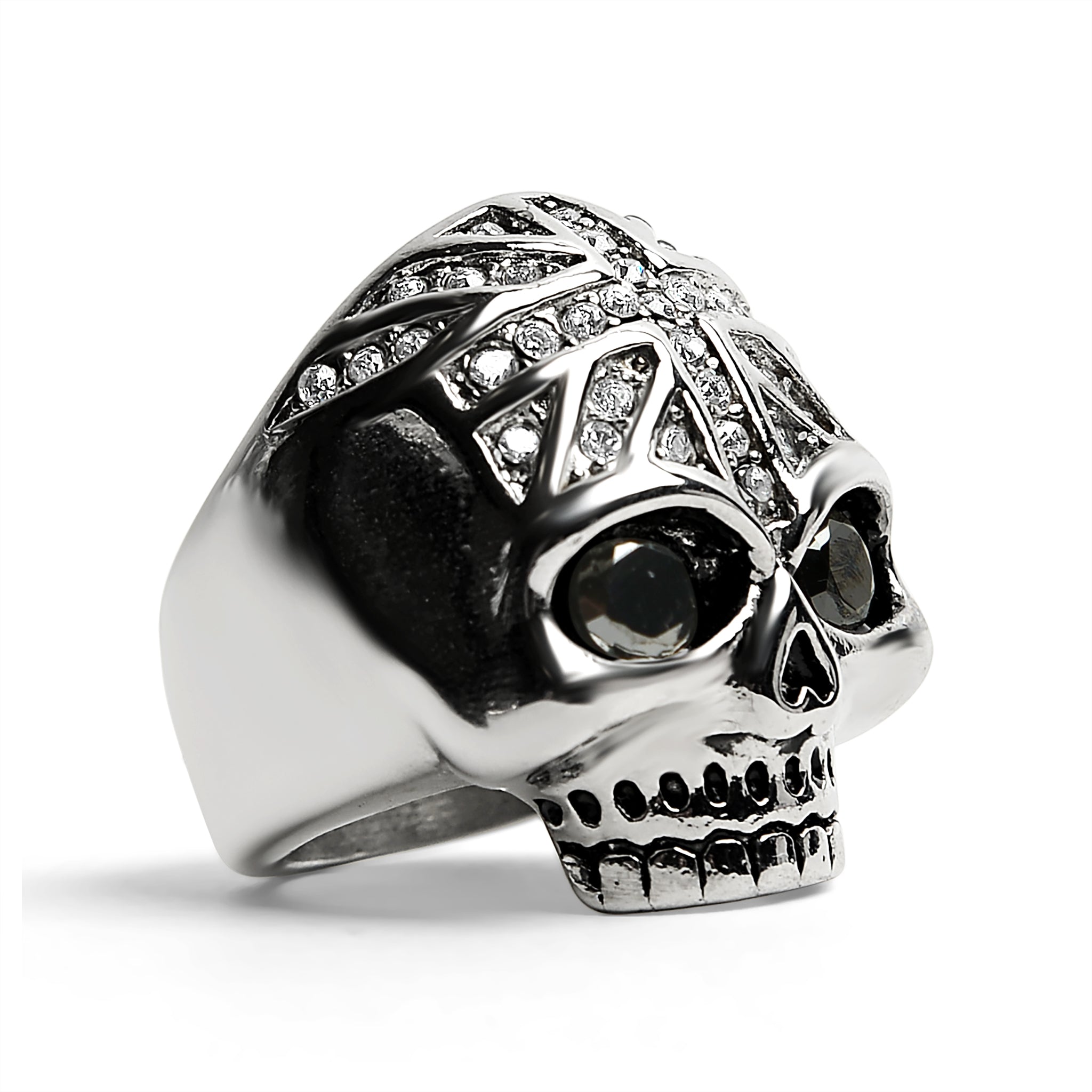 Stainless Steel Black CZ Eyed Skull With Clear CZ UK Flag Ring / SCR4022、mySite、dreamappss