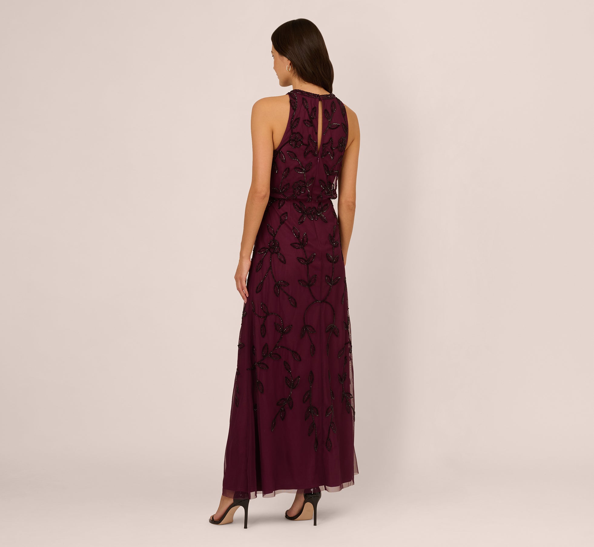 Sleeveless Blouson Mermaid Gown With Jasmine Beading In Cassis、mySite、solidvoid