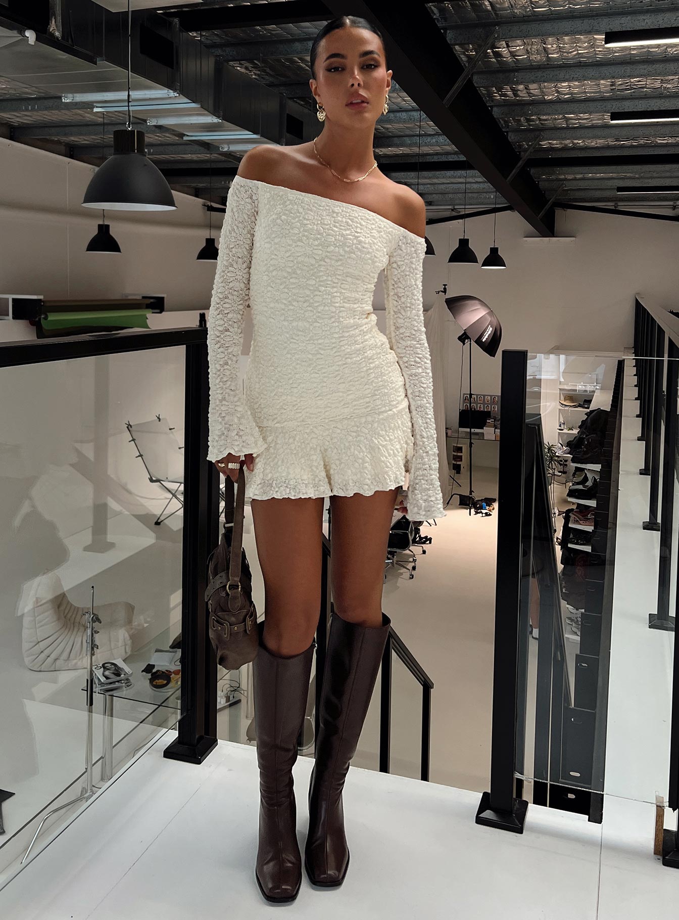 Vancesca Long Sleeve Mini Dress Cream、mySite、solidvoid