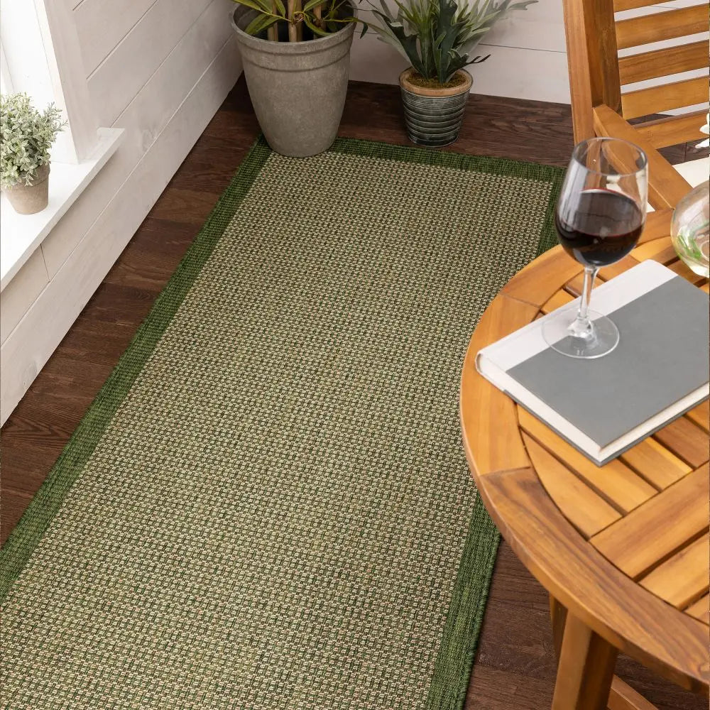 Odin Solid & Striped Border Indoor Outdoor Green Flatweave Rug、mySite、gigharbornorthrealestate