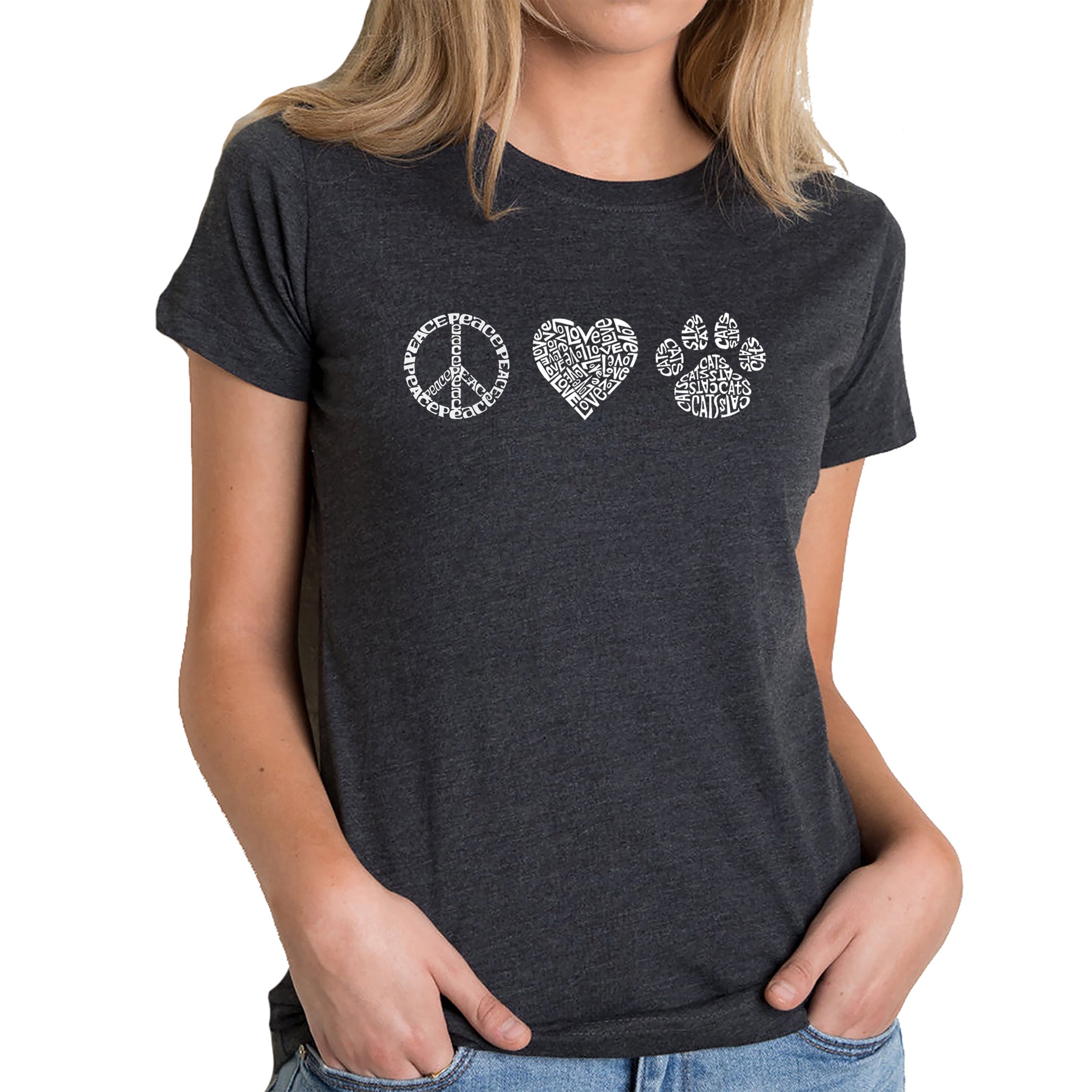 Peace Love Cats - Women's Premium Blend Word Art T-Shirt、mySite、camillekostekn