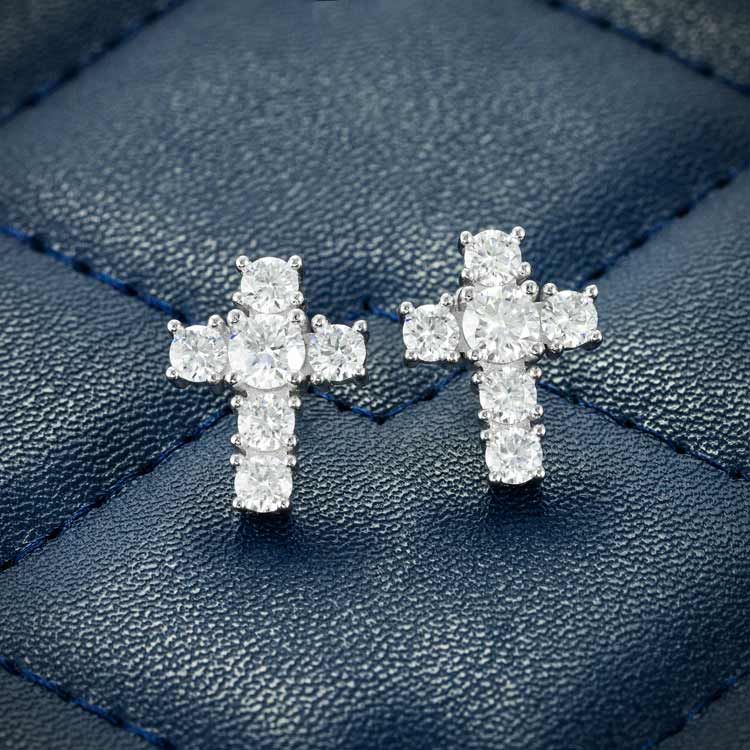 10MM Moissanite Cross Earrings 14K Gold、mySite、hinf8tx79