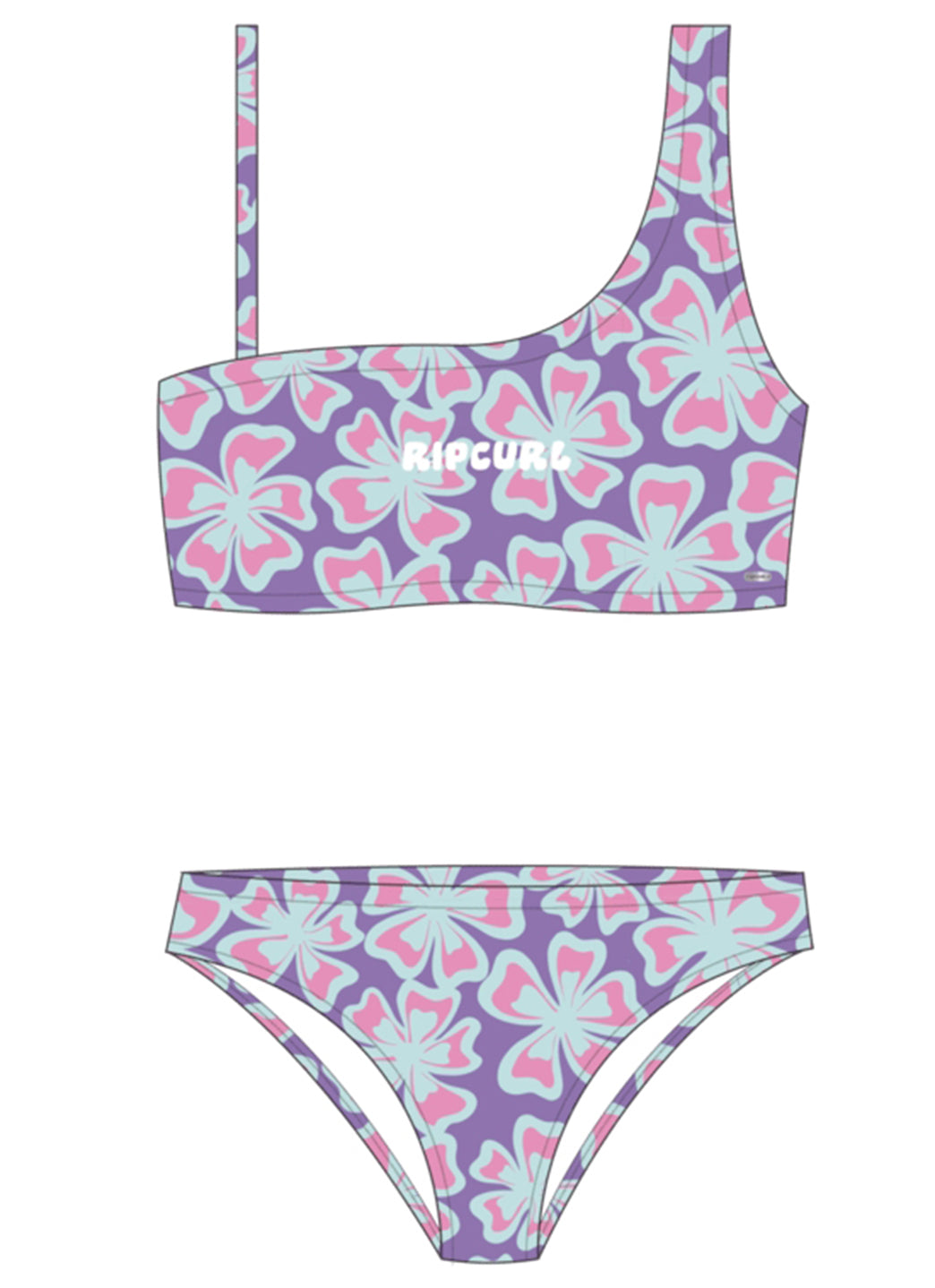Rip Curl Girls' Neon Isles Floral One Shoulder Bikini Set (Big Kid)、mySite、noshort