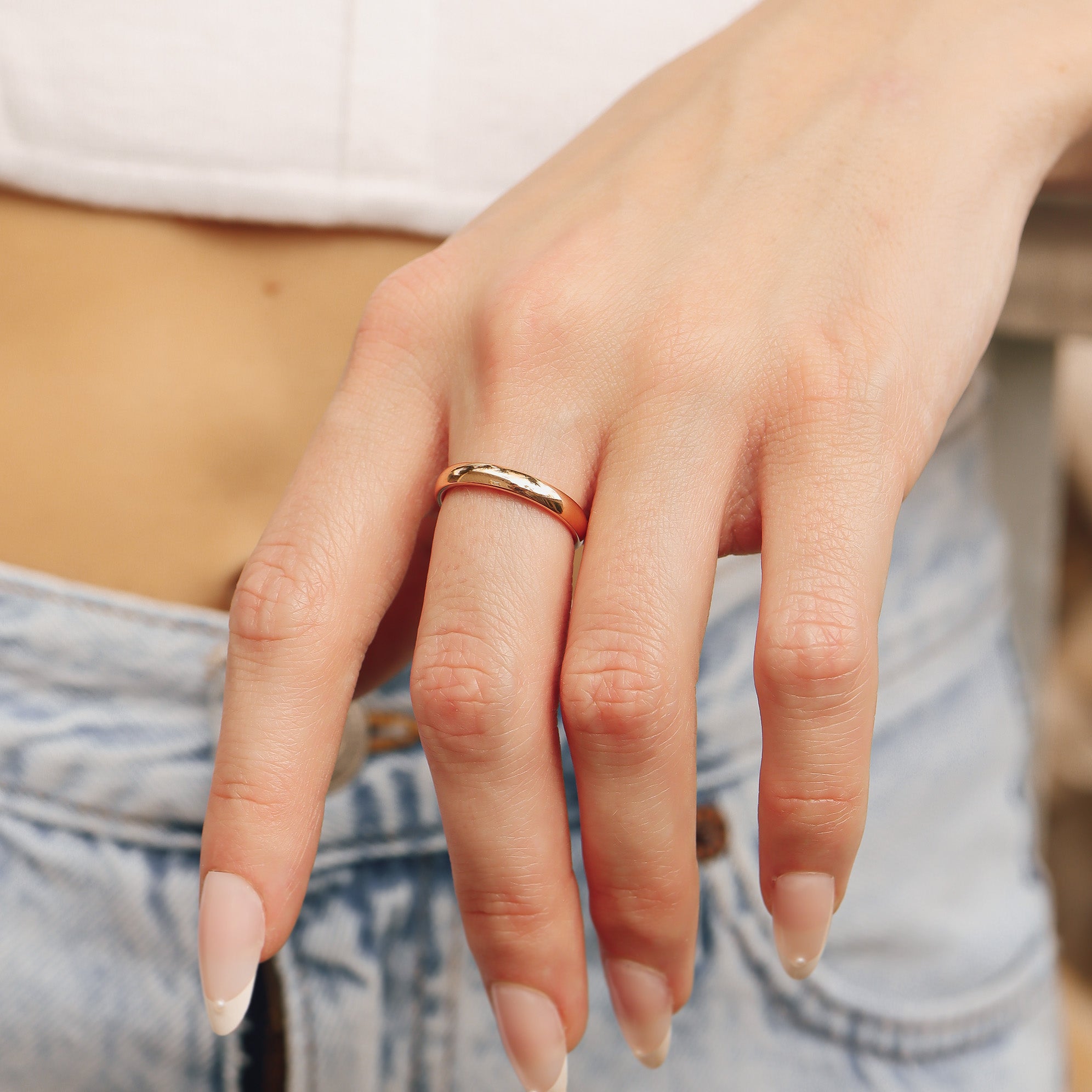 18K Rose Gold PVD Stainless Steel Rounded Blank Ring / CFR7008、mySite、dreamappss