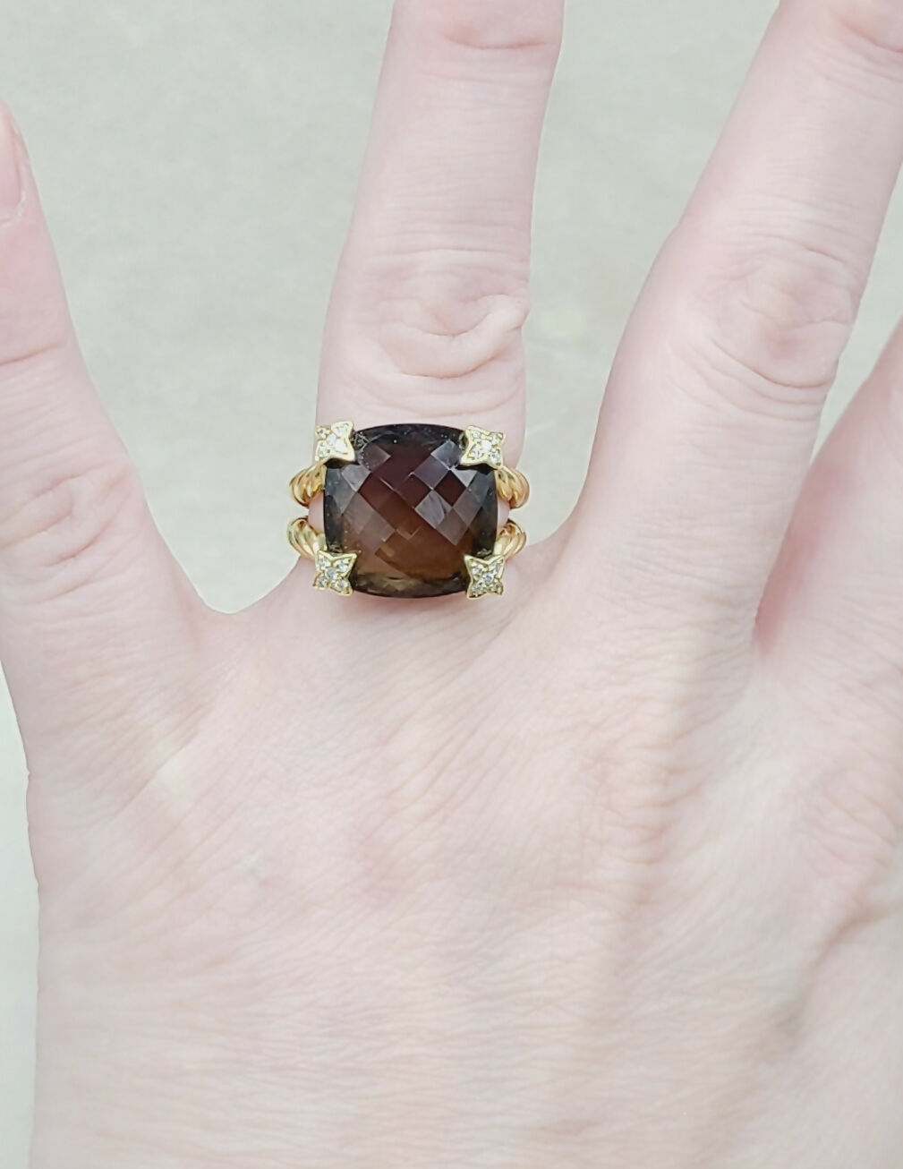 David Yurman 15mm Smoky Quartz Cushion Ring 18K Gold & Diamonds、mySite、hinf8tx79