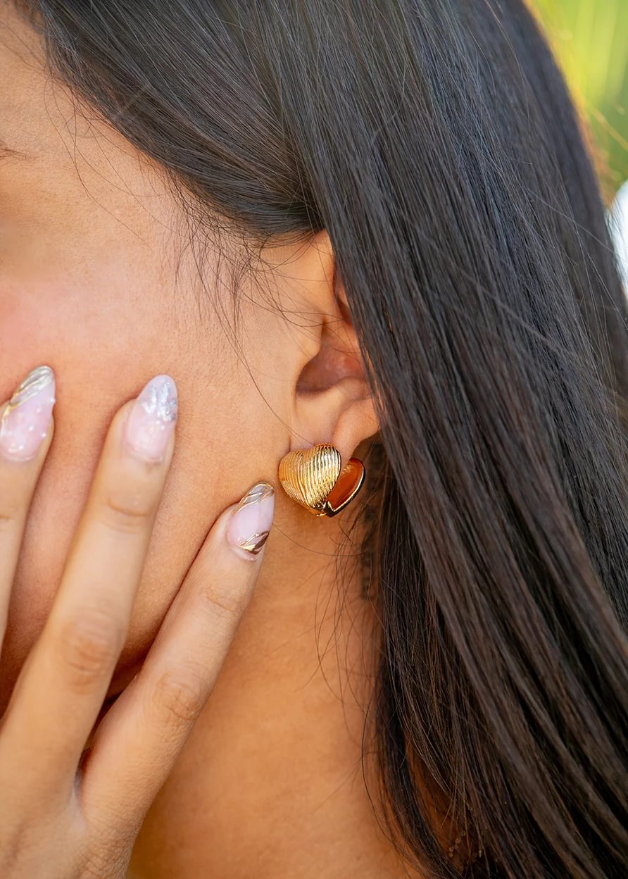 18K Gold PVD Stainless Steel Heart Huggie Earrings / ERJ0065、mySite、dreamappss