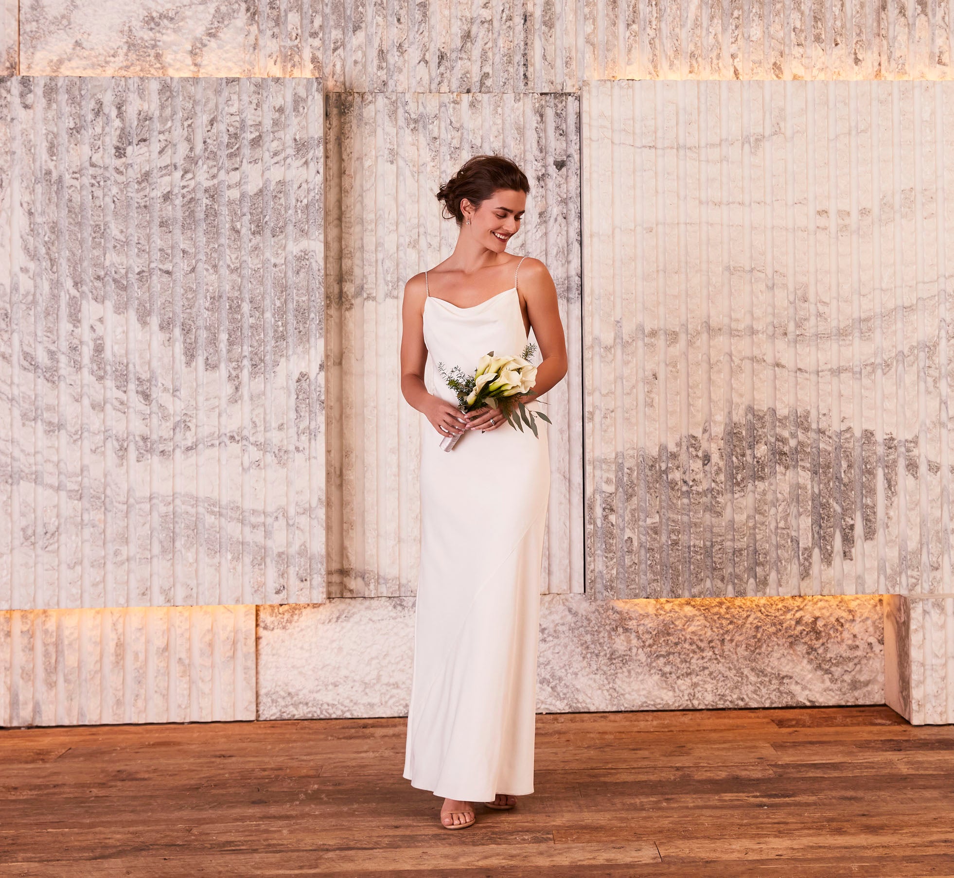 Satin Cowl Slip Gown In Ivory、mySite、solidvoid