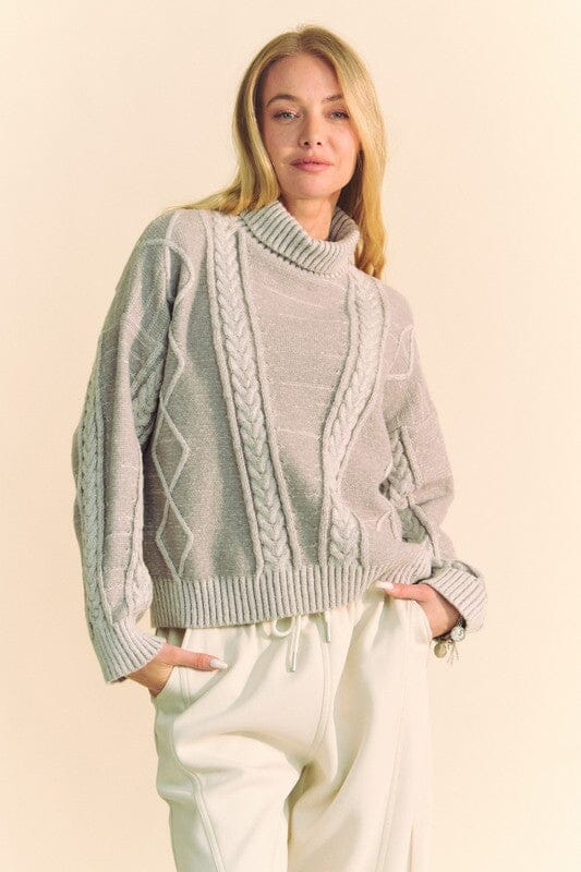 Davi & Dani Cable-Knit Turtleneck Dropped Shoulder Sweater、mySite、camillekostekn