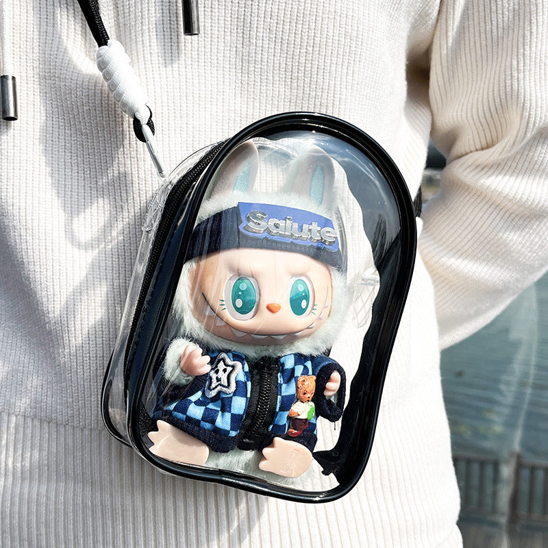  Display Shoulder Bag for Labubu v2 - Transparent PVC Dust-proof Bag for Pop Mart Figures、mySite、greenlandpopulation