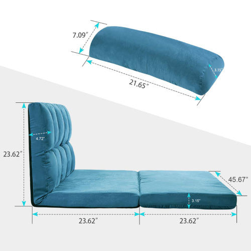 Double Chaise Lounge Sofa Floor Couch and Sofa with Two Pillows (Blue)、、casual