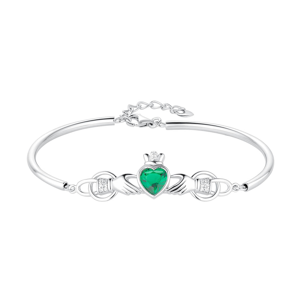 Sterling Silver Large Green Cz Heart Claddagh Bangle、mySite、botmansion