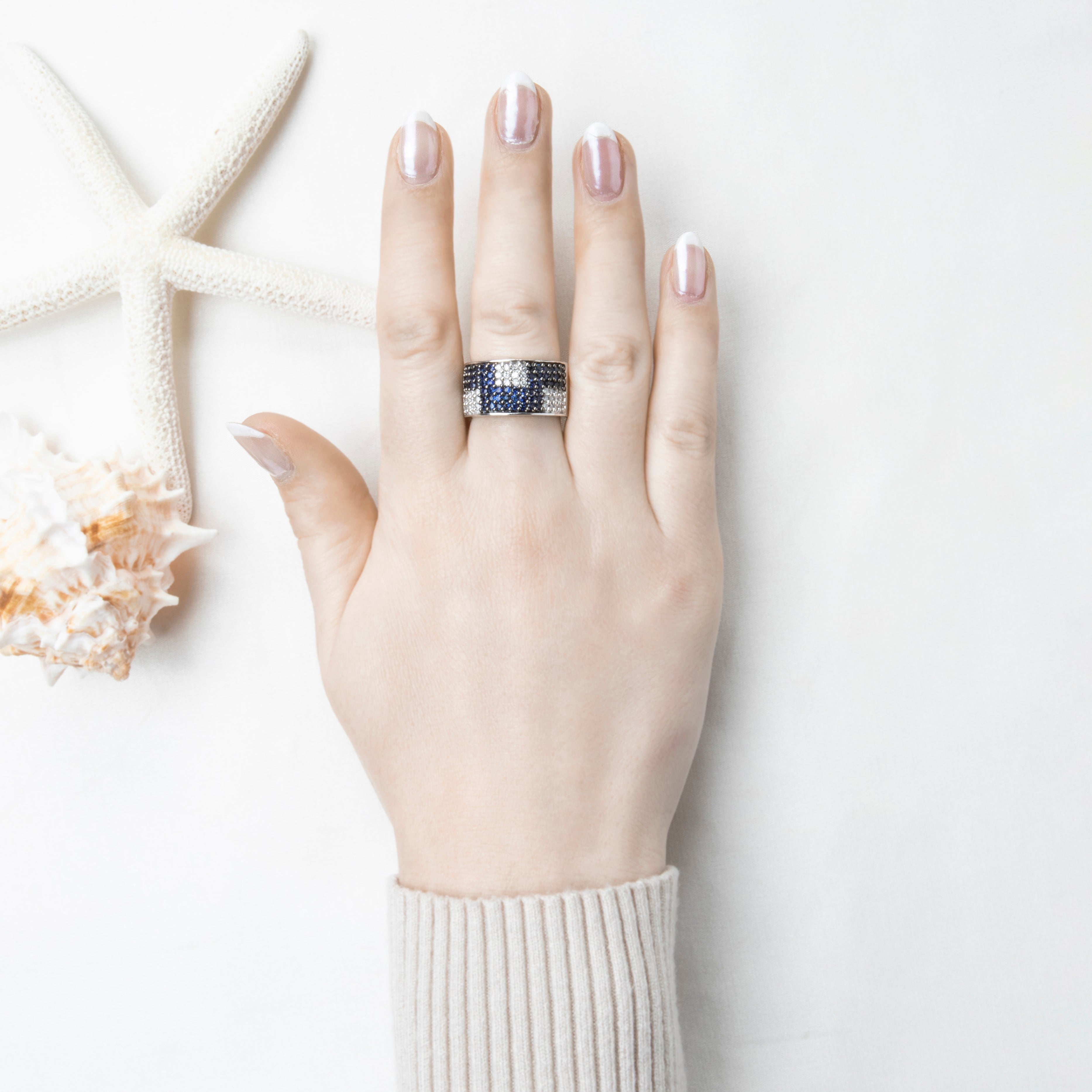 Vintage Heavy 14k White Gold 1.2cttw Sapphire .648cttw Diamond Wide Band Ring、mySite、hinf8tx79