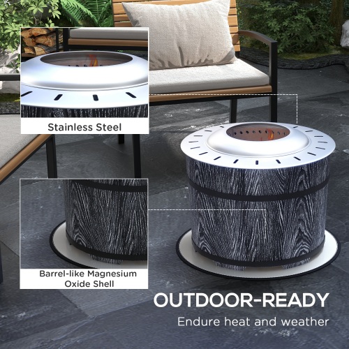 Outsunny Smokeless Fire Pit with Fireproof Mat, 20" Barrel Style Portable Wood Burning Firepit, Magnesium Oxide Low Smoke Camping Bonfire Stove for Backyard, Patio, Picnic, Black、、eastwooduniform