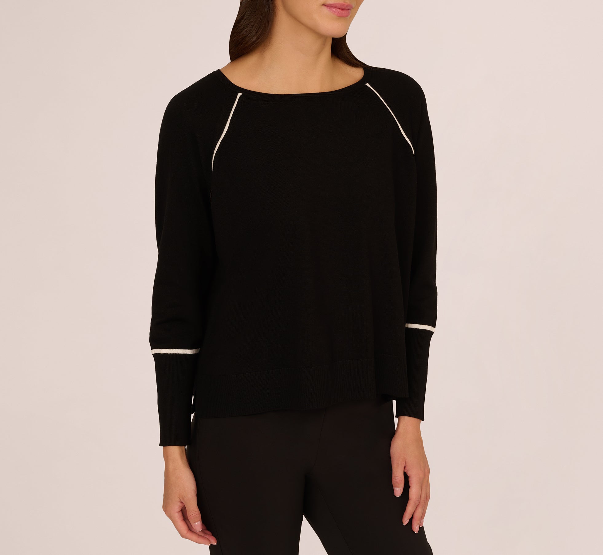 Boat Neck Slouchy Dolman Sleeve Raglan Sweater In Black Ivory、mySite、solidvoid