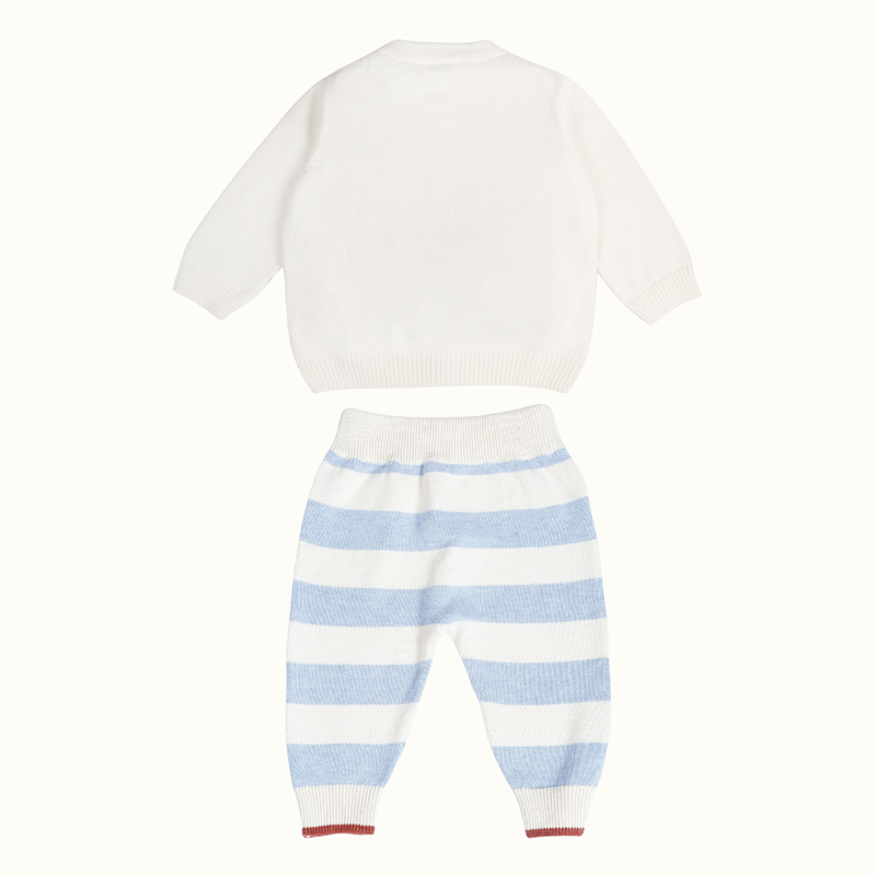 Cotton Sweater & Lower Set | Baby Balloon Printed | White & Blue | Set of 2、mySite、camillekostekn