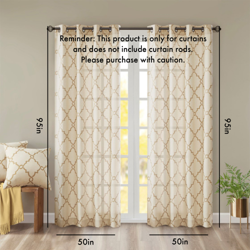 Fretwork Print Grommet Top Window Curtain Panel(Only 1 Pc Panel)、、eastwooduniform