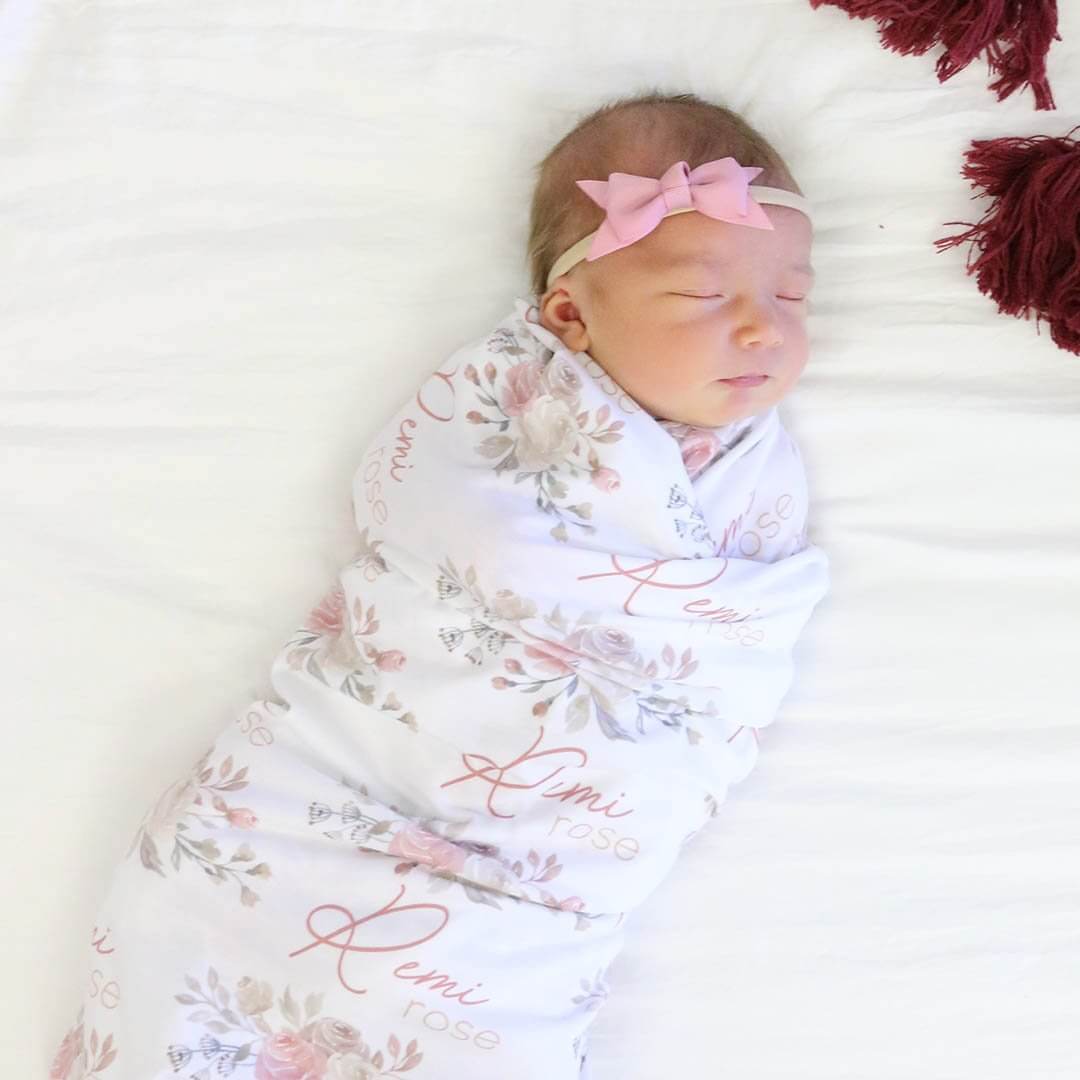  Remi's Rose Vines Personalized Baby Name Swaddle Blanket、mySite、layawaytickets