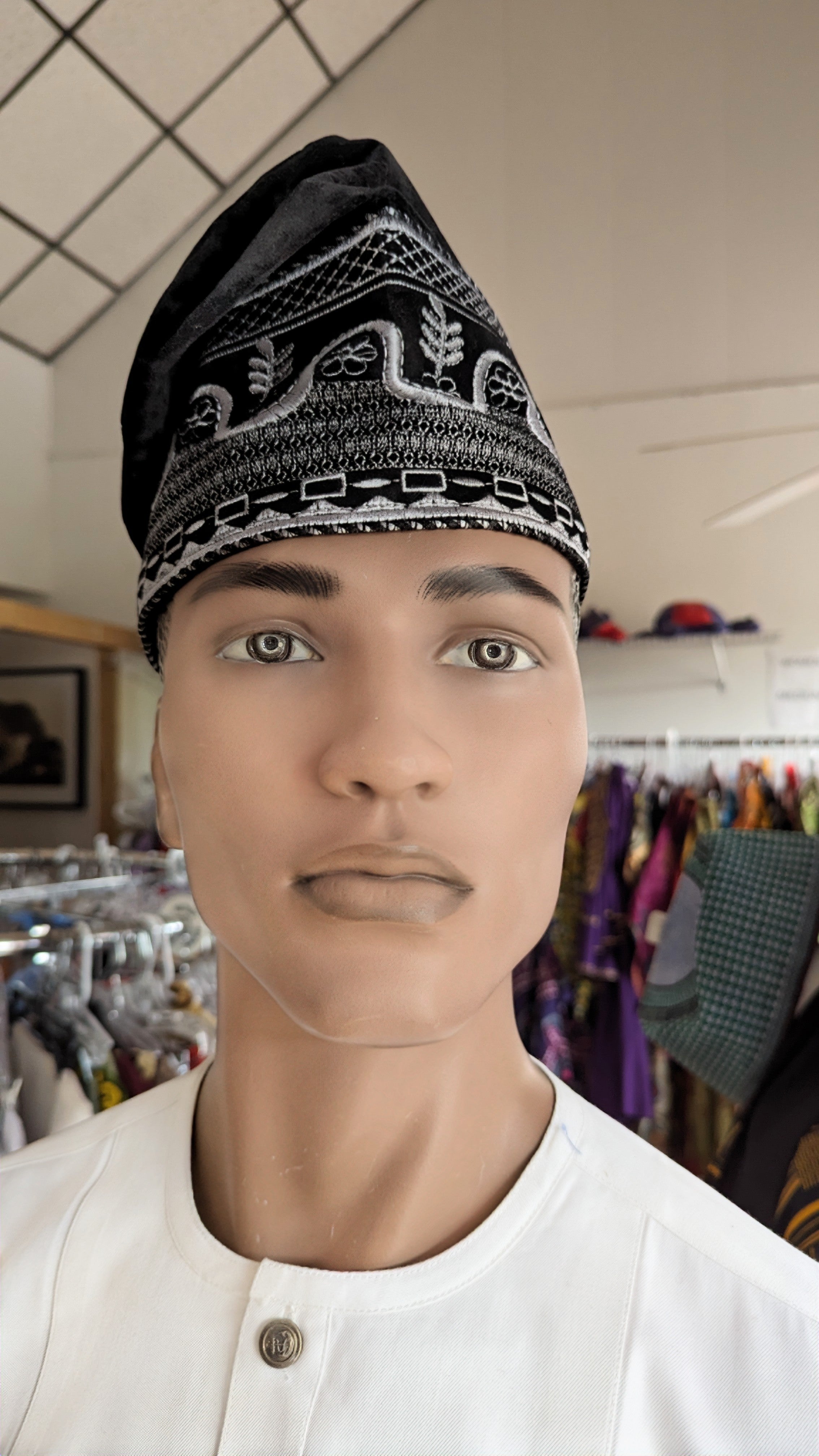 Dupsie's Efuki Black and Silver Nigerian Fila Velvet Kufi Cap hat DPHBSVH4、mySite、solidvoid