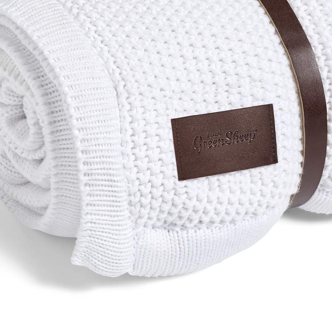  The Little Green Sheep Organic Knitted Fleece Baby Blanket - White、mySite、merchandisen