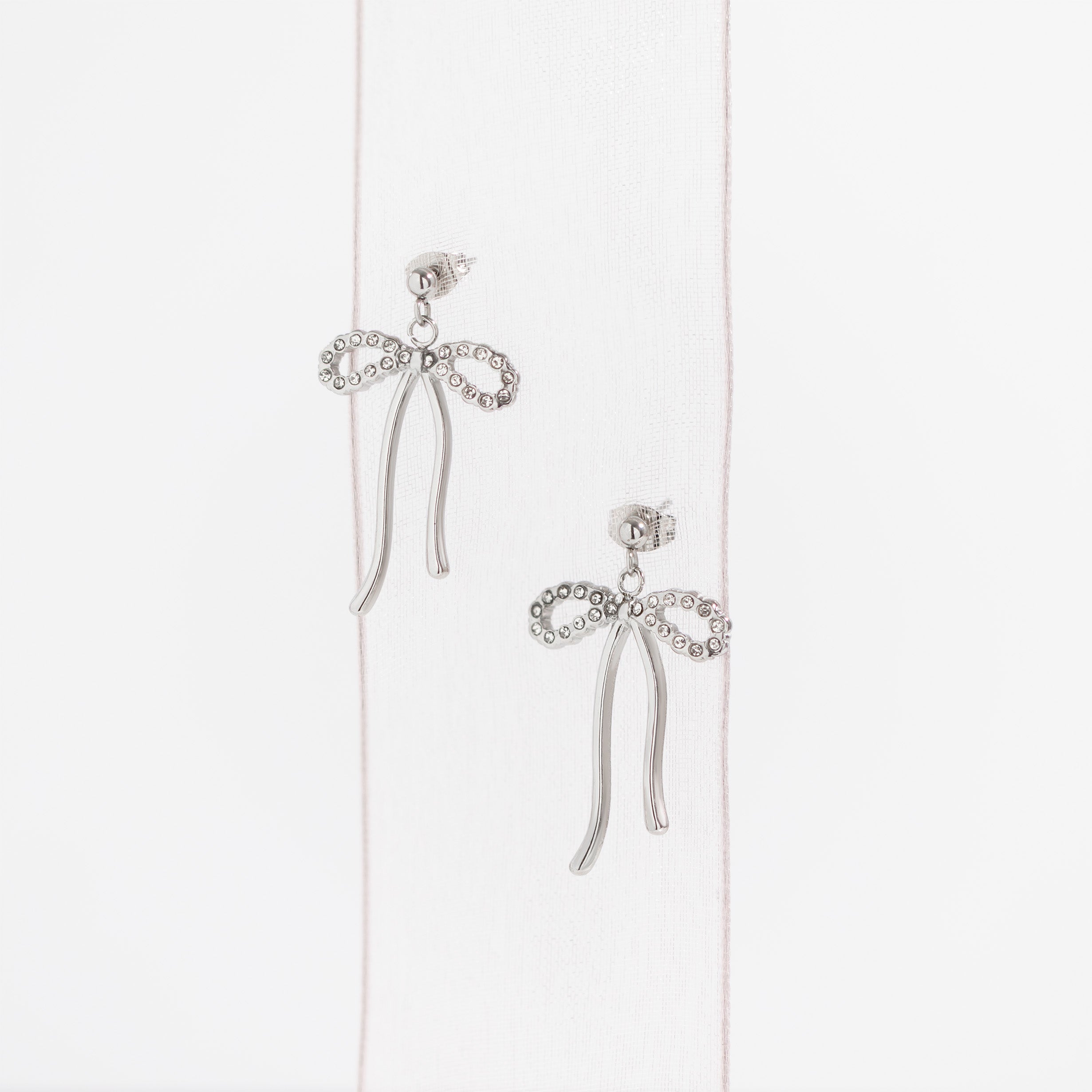 18K Gold PVD Ribbon Bow with Stones Earrings / ERJ0085、mySite、dreamappss