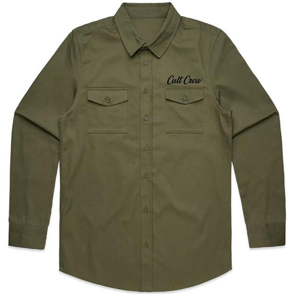  Cult Militant Button Up Shirt - Army Green、mySite、merchandisen
