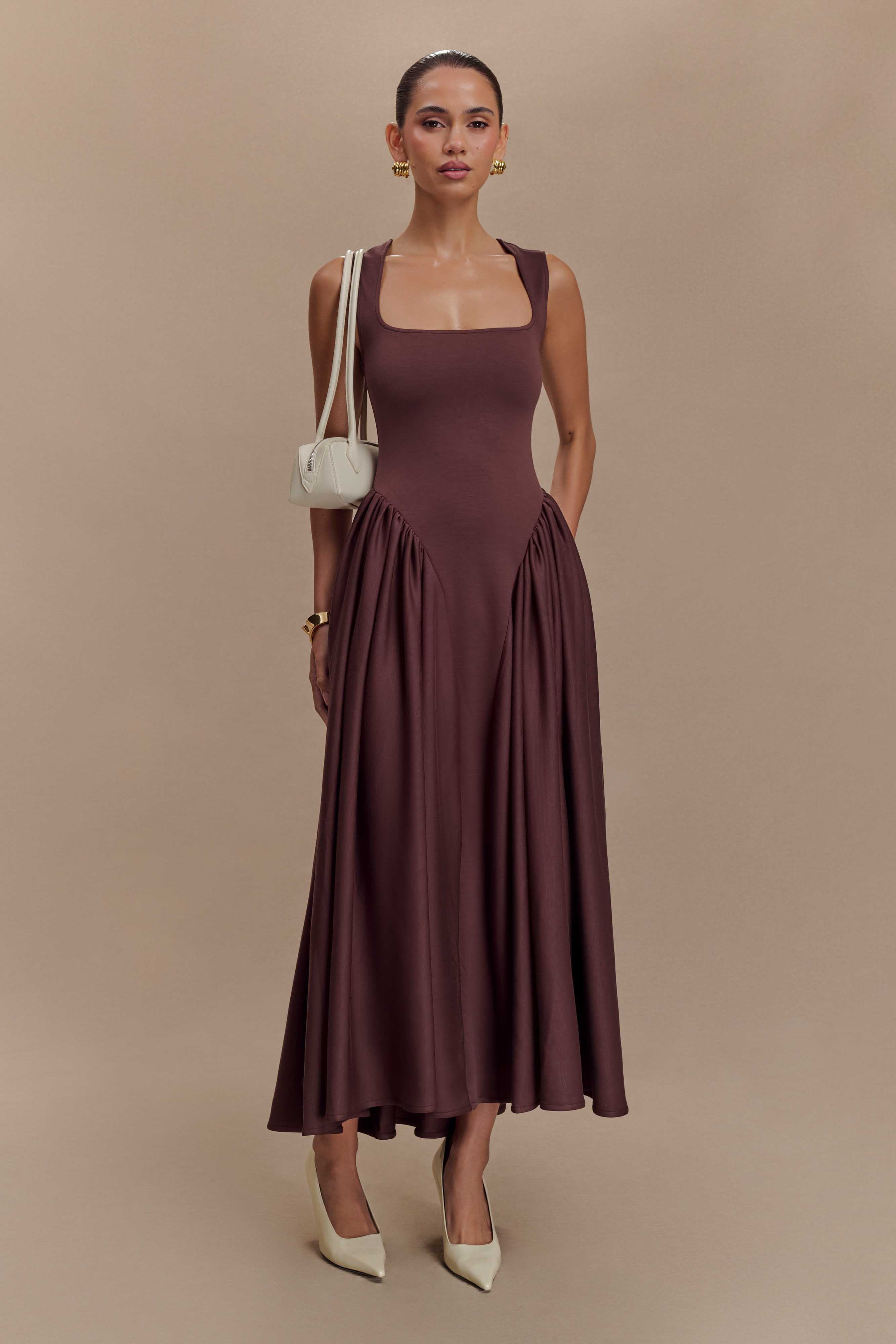 Sharon Scuba Jersey Midi Dress - Cacao Brown、mySite、solidvoid