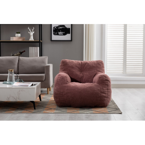010-Soft Teddy Fabric Tufted Foam Bean Bag Chair With Teddy Fabric Dark Gray、、casual