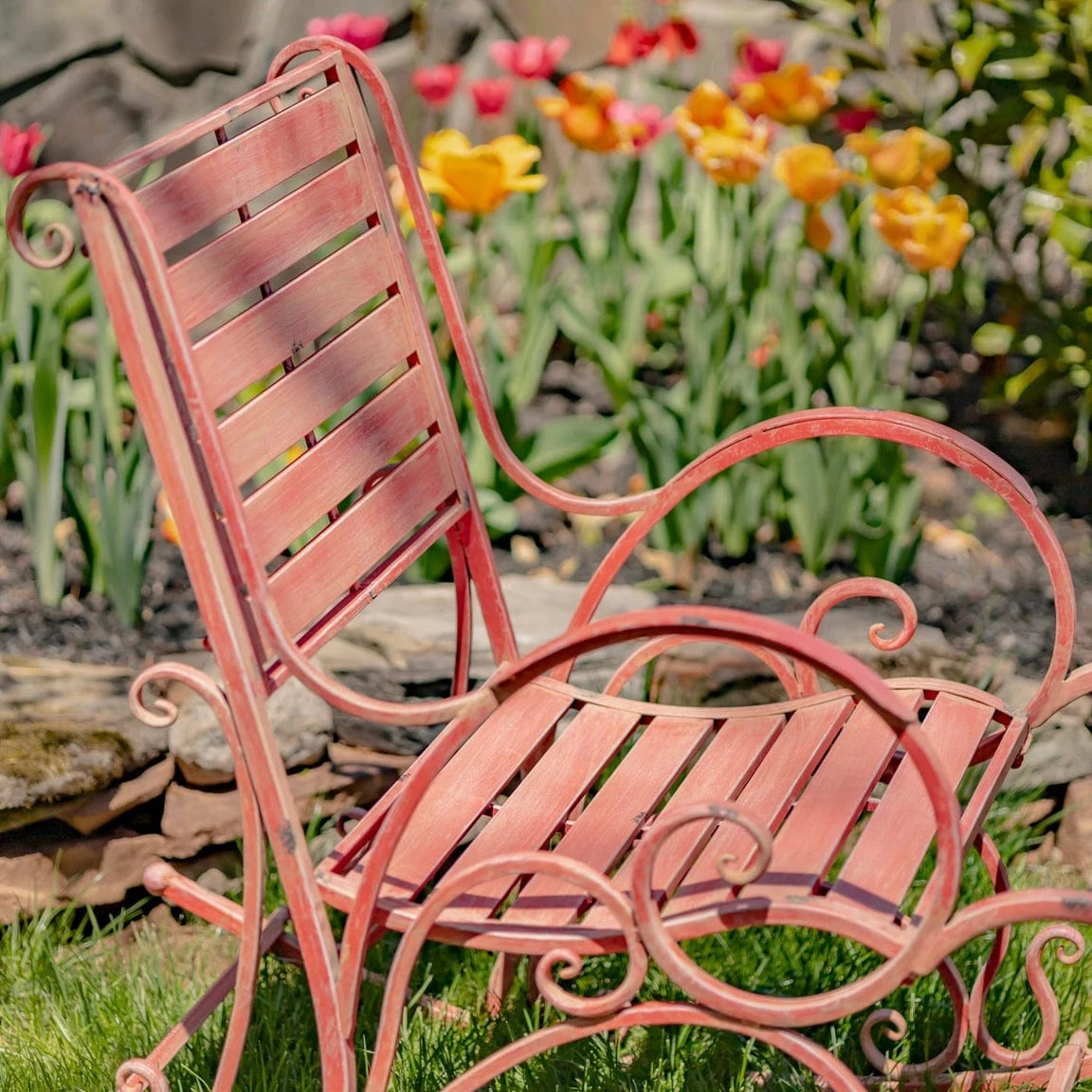 Iron Rocking Chair Outdoor Use Romantic Heart Design Flamingo Pink, White or Green、mySite、g9winljtr