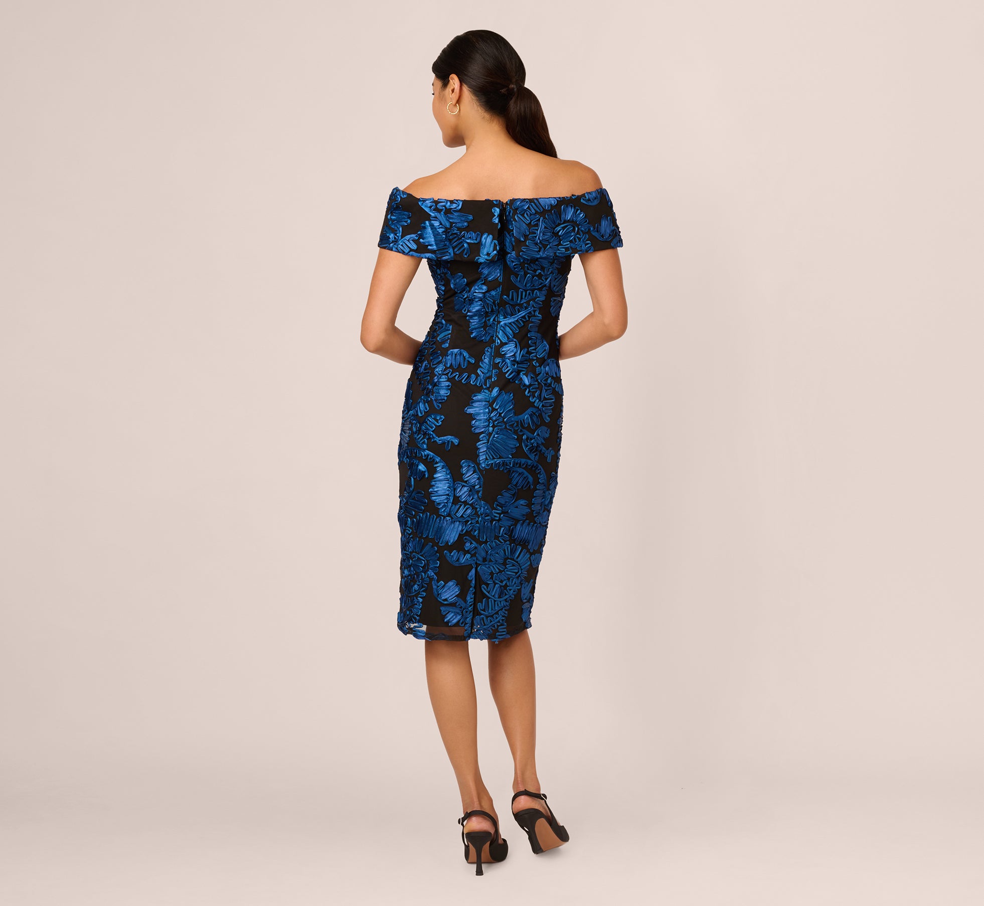 Off Shoulder Soutache Dress In Navy Black、mySite、solidvoid